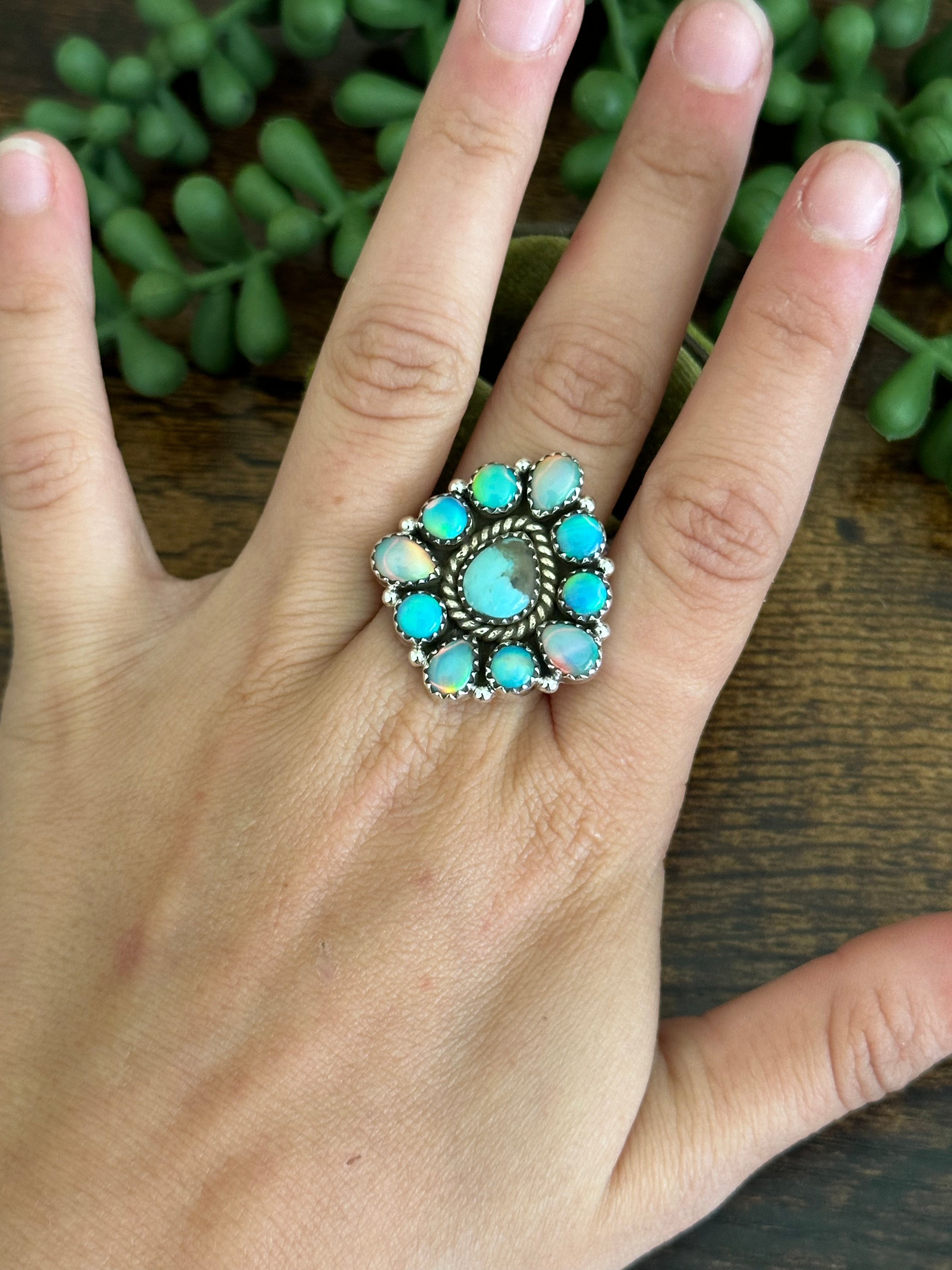 Southwest Handmade Multi Stone & Sterling Silver Adjustable Cluster Ring