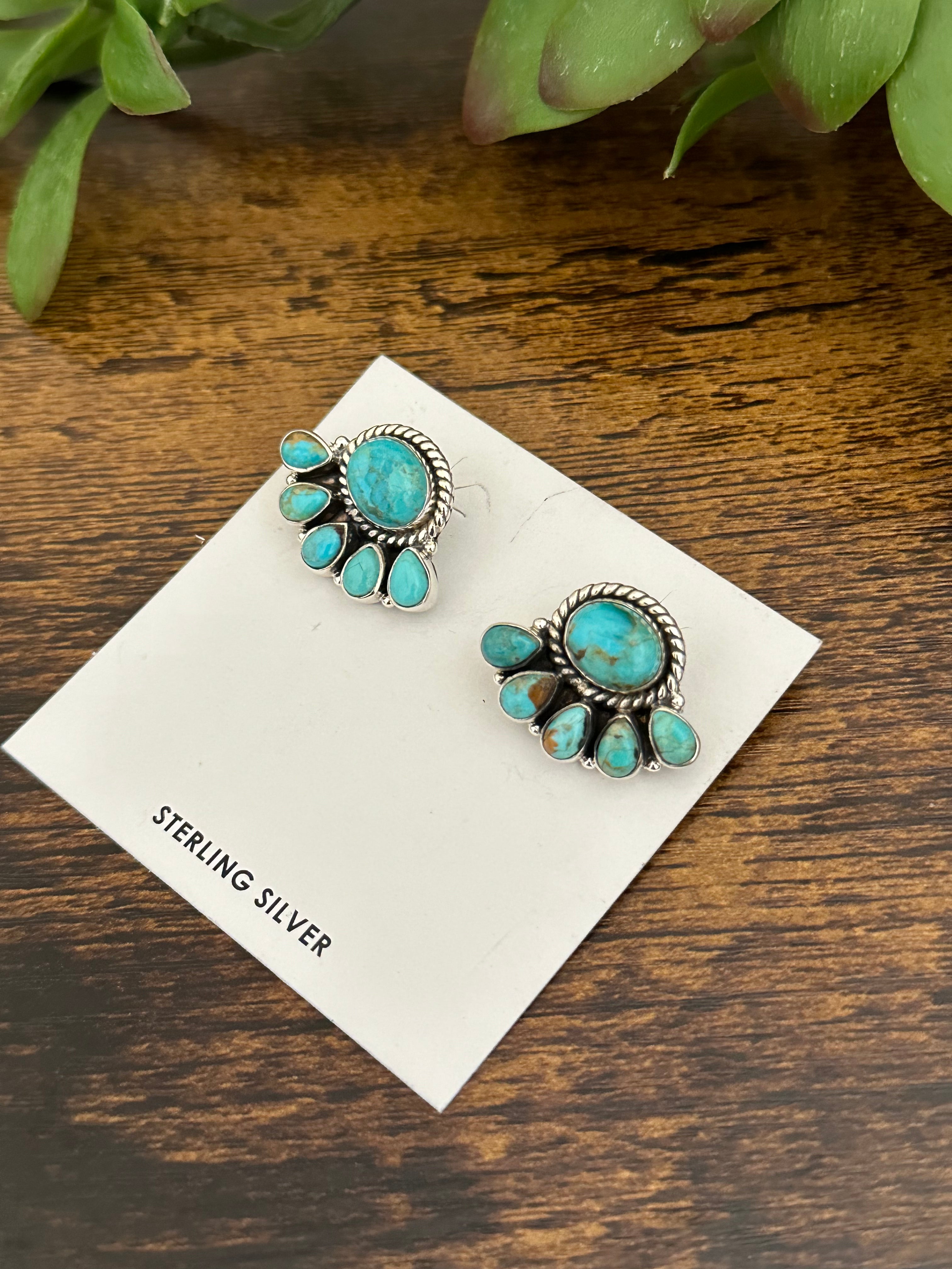 Southwest Handmade Kingman Turquoise & Sterling Silver Post Earrings