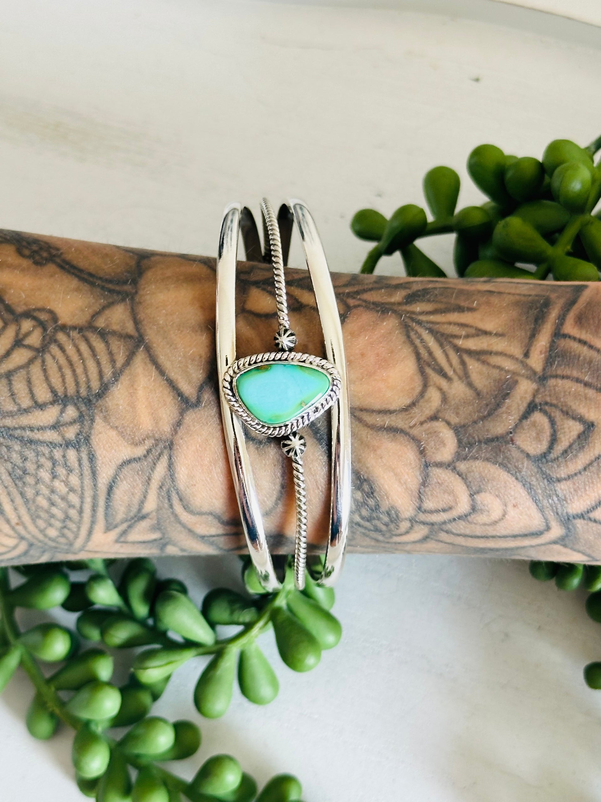Southwest Made Sonoran Gold Turquoise & Sterling Silver Cuff Bracelet