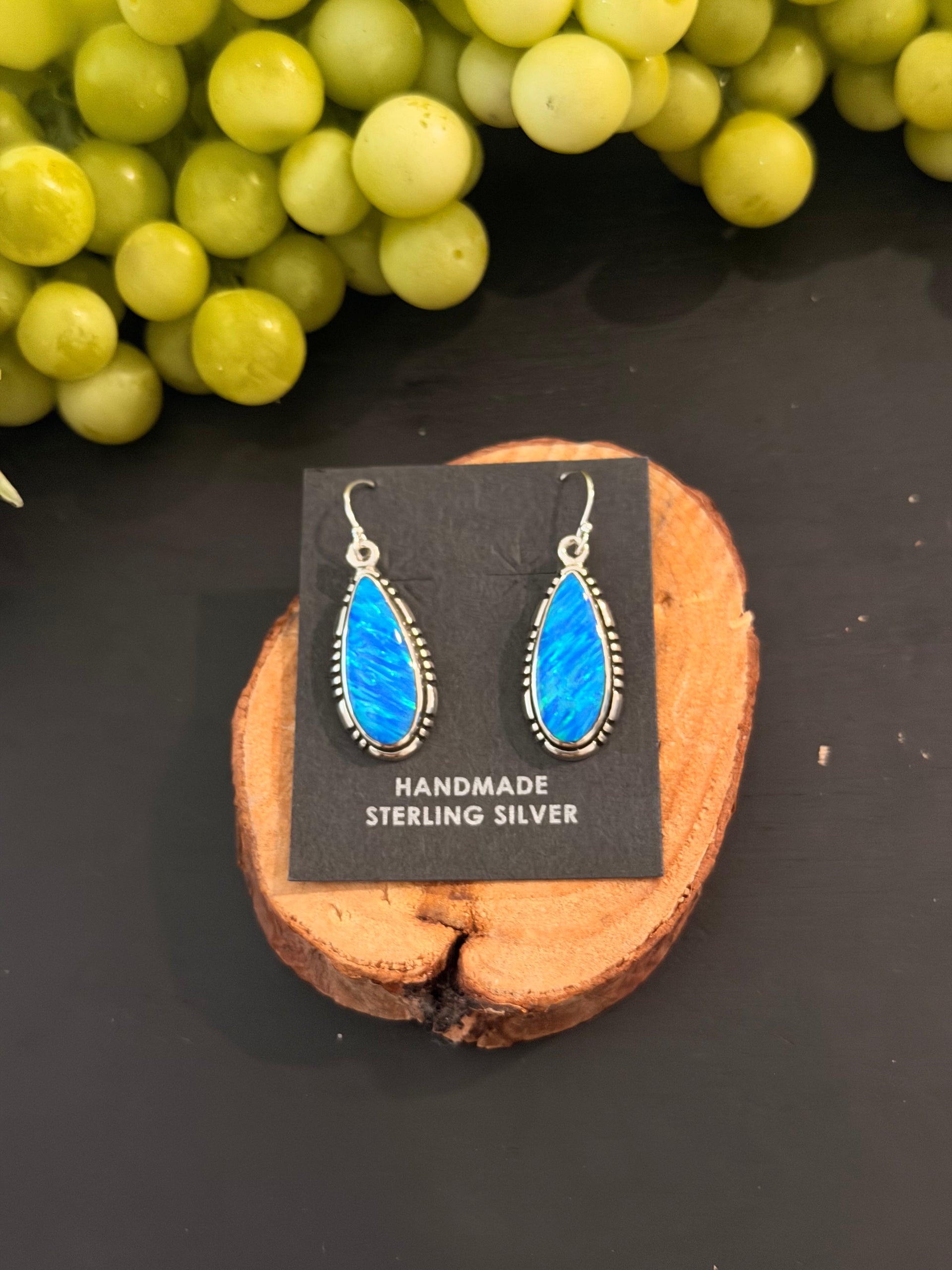 Navajo Made Opal (Man Made) & Sterling Silver Dangle Earrings