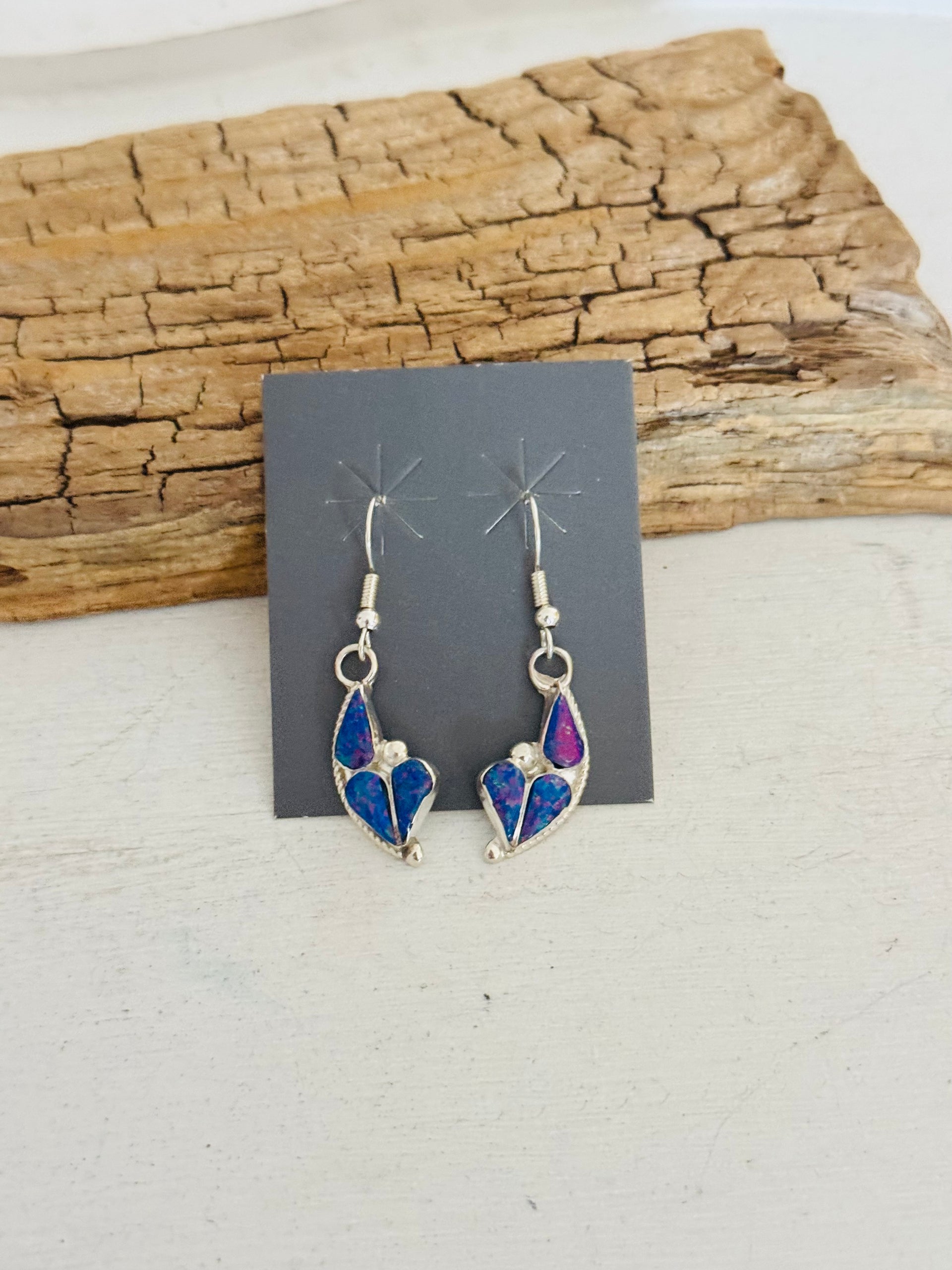 Navajo Made Opal (Man Made) & Sterling Silver Dangle Earrings