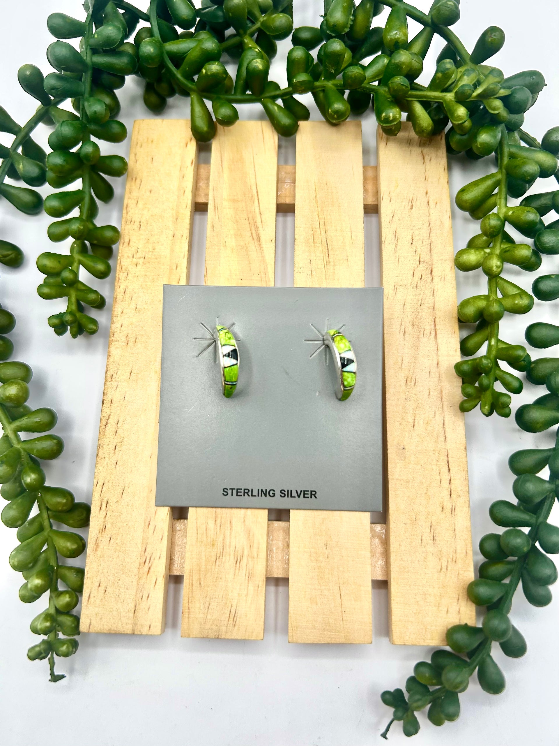 Navajo Made Multi Stone & Sterling Silver Post Earrings