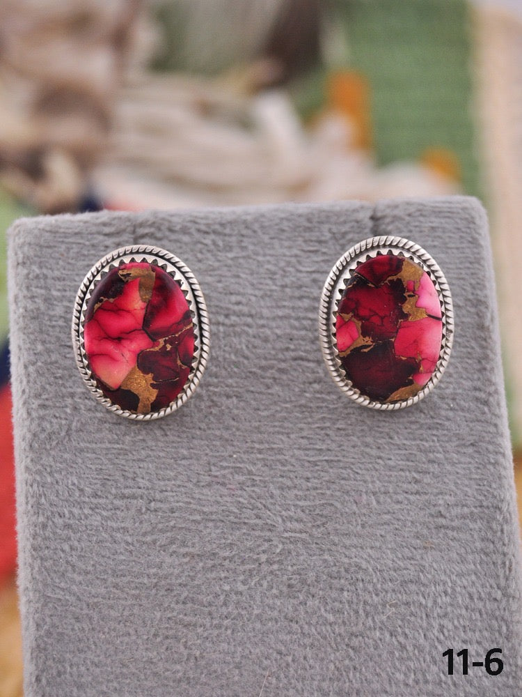 Southwest Made Rose Dahlia & Sterling Silver Post Earrings