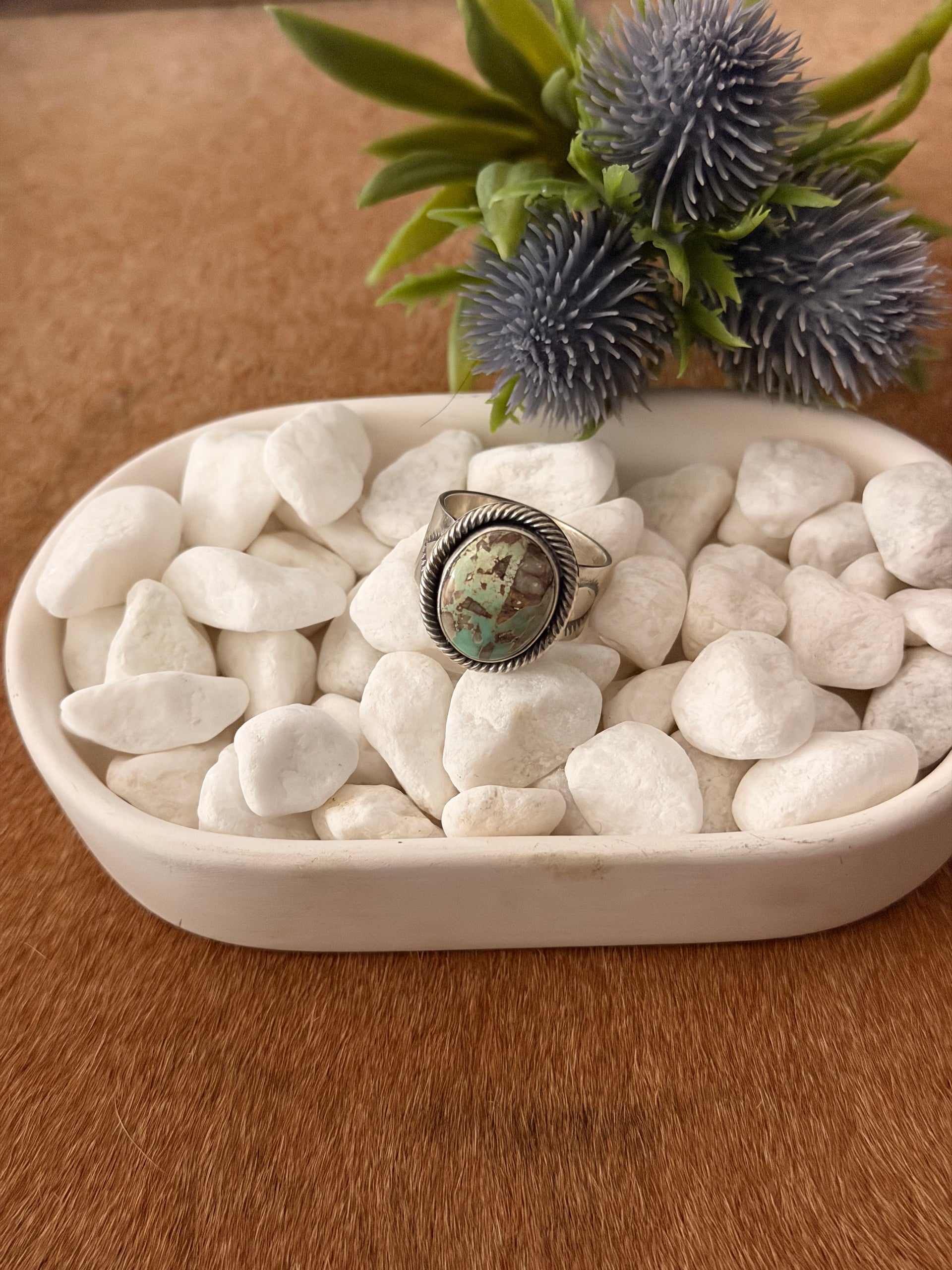 Navajo Made Carico Lake Turquoise & Sterling Silver Adjustable Ring