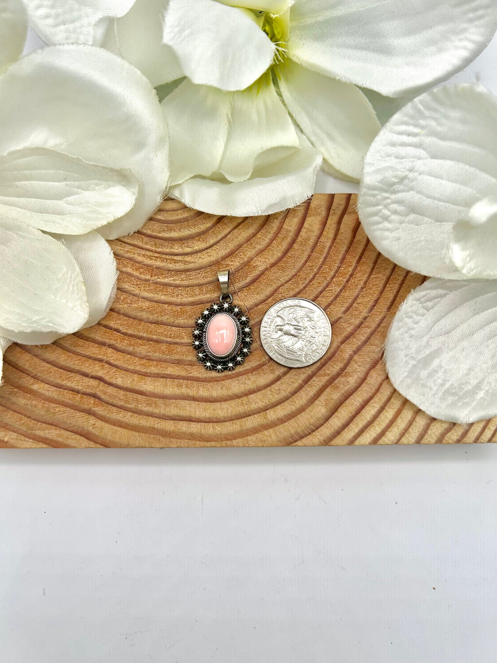 Scott Skeets Pink Conch & Sterling Silver Pendant