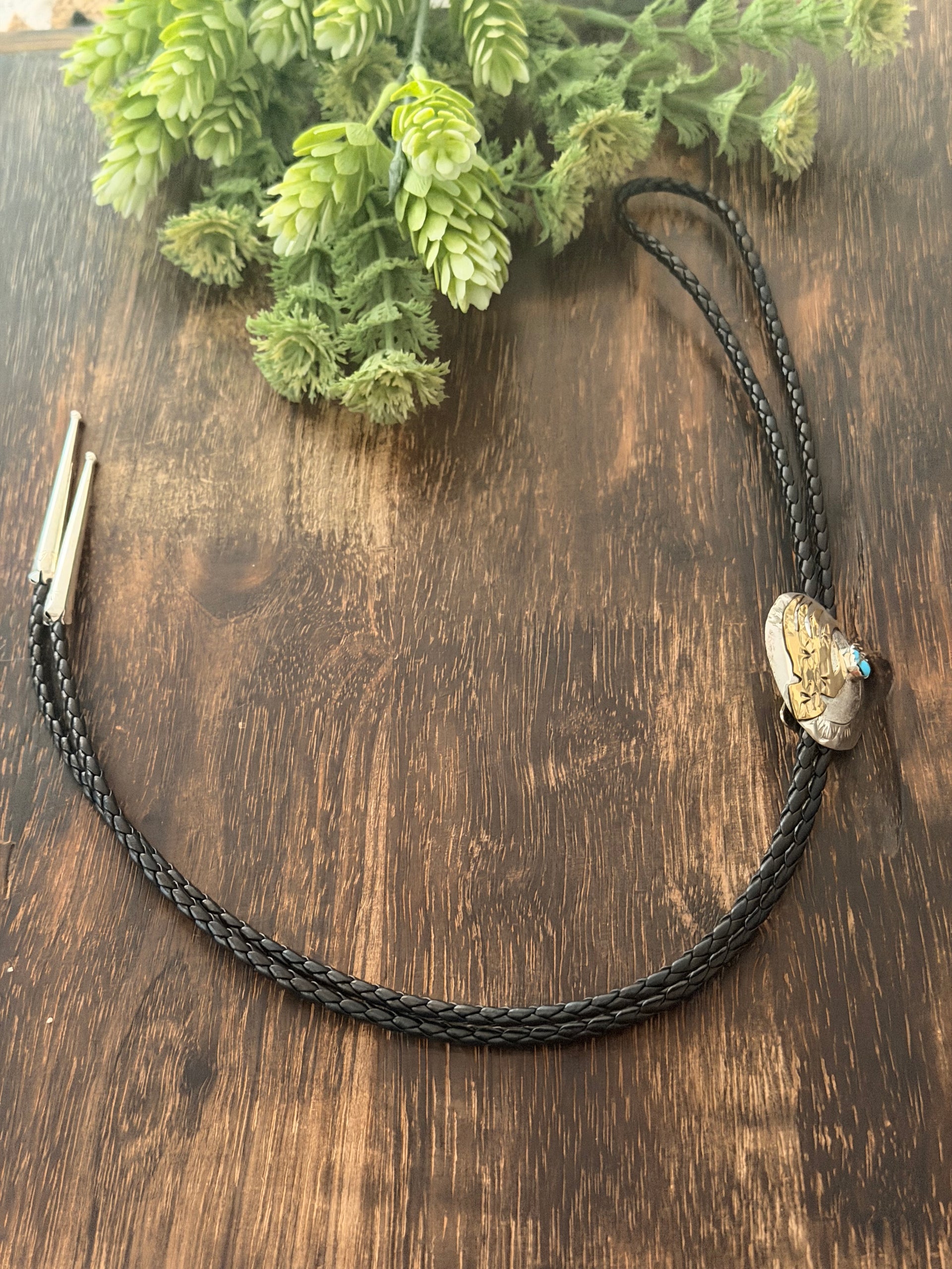 Navajo Made Kingman Turquoise & Sterling Silver Bolo Tie