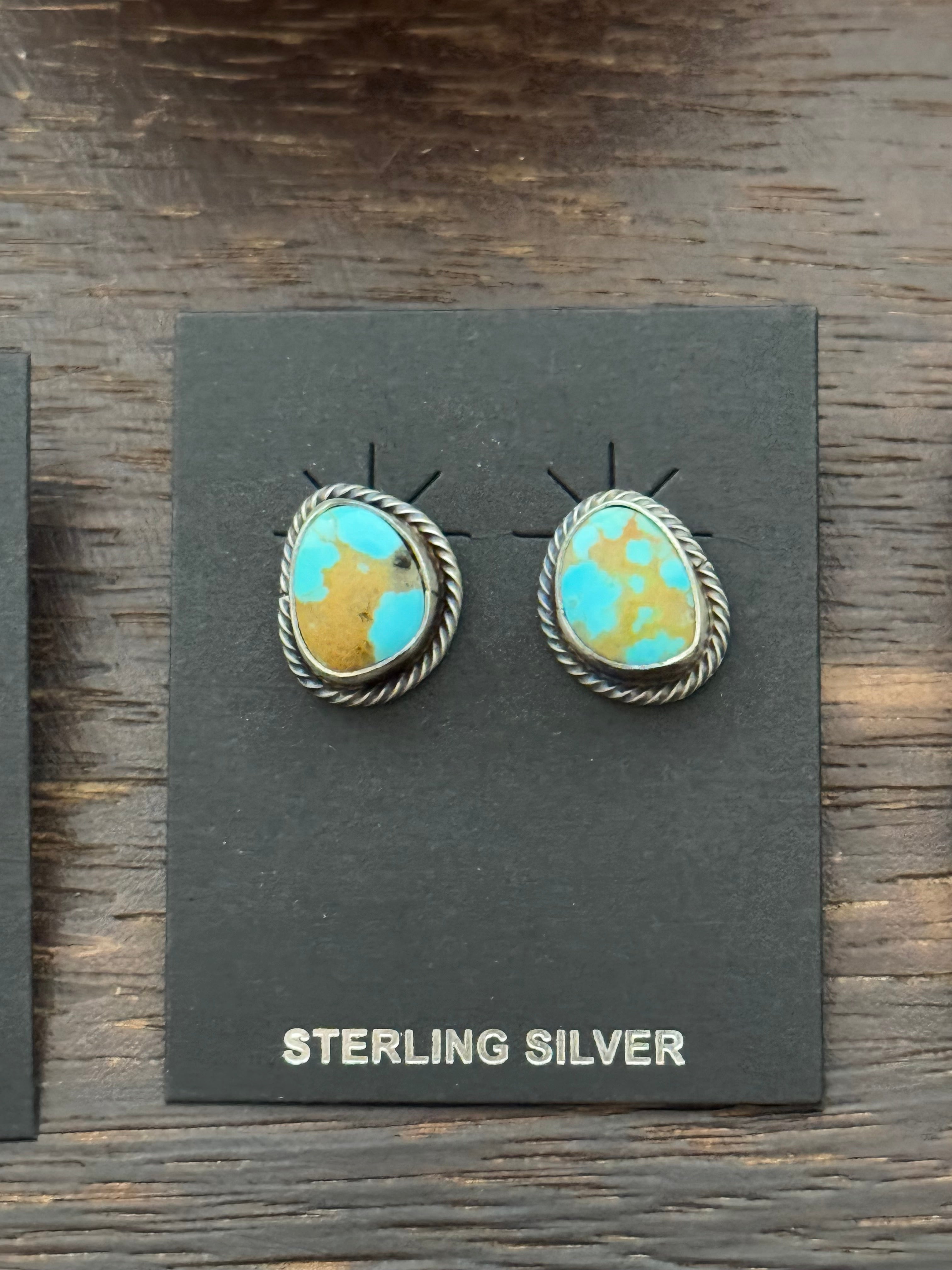 Navajo Made Kingman Turquoise & Sterling Silver Post Earrings