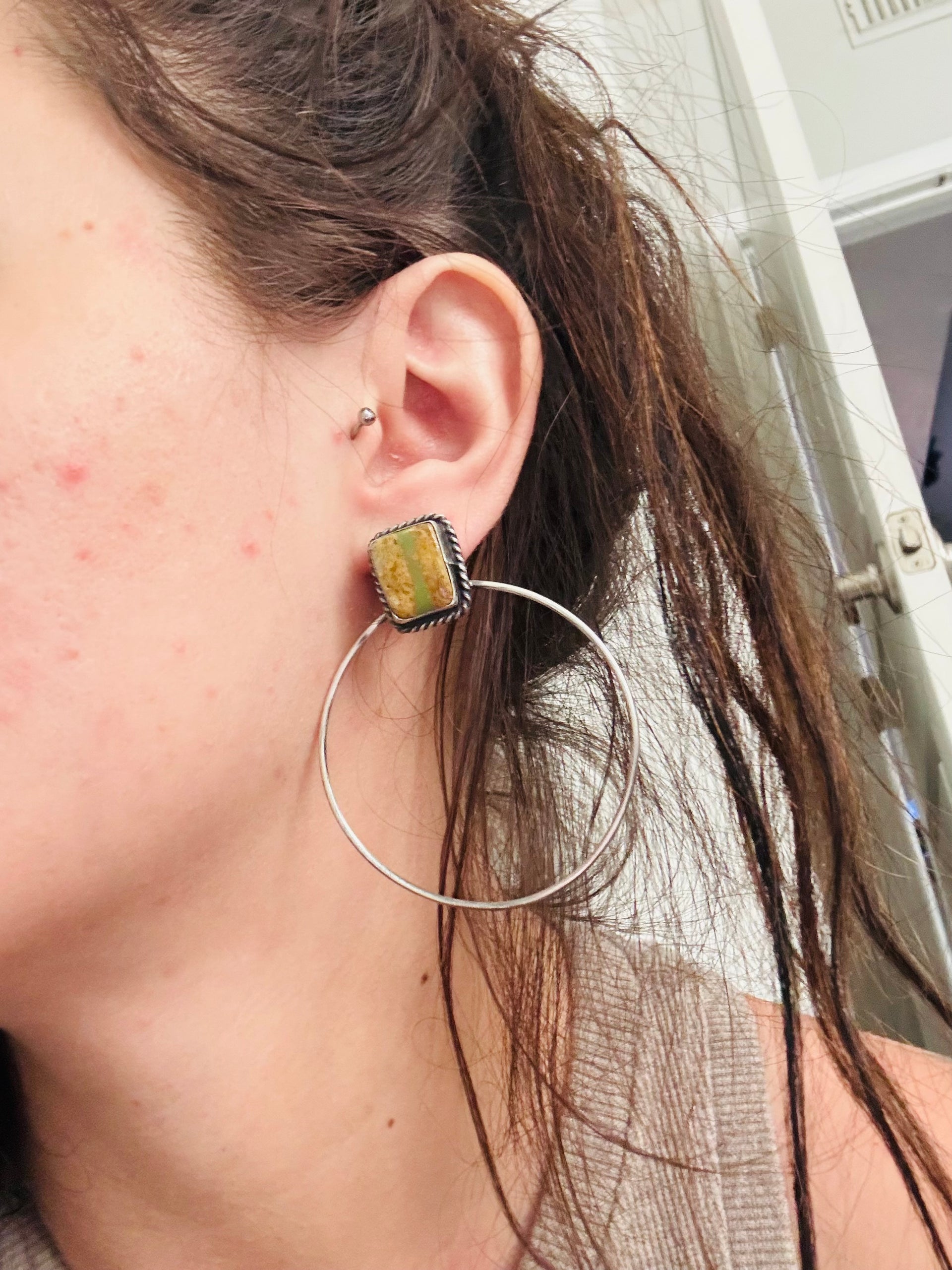 Elouise Kee Ribbon Royston & Sterling Silver Post Dangle Hoop Earrings