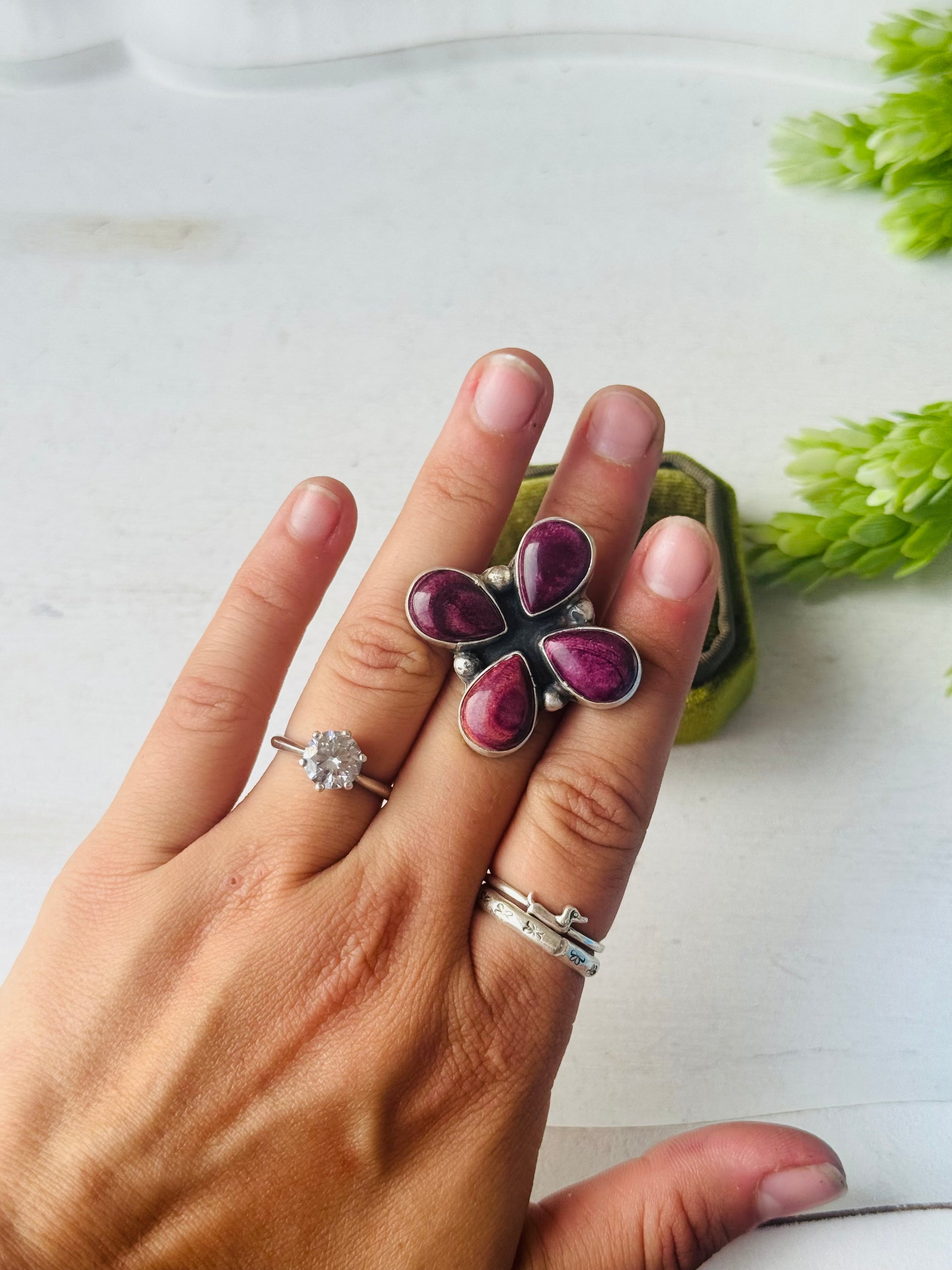 Myron Benally Purple Spiny Oyster & Sterling Silver Ring Size 7.25