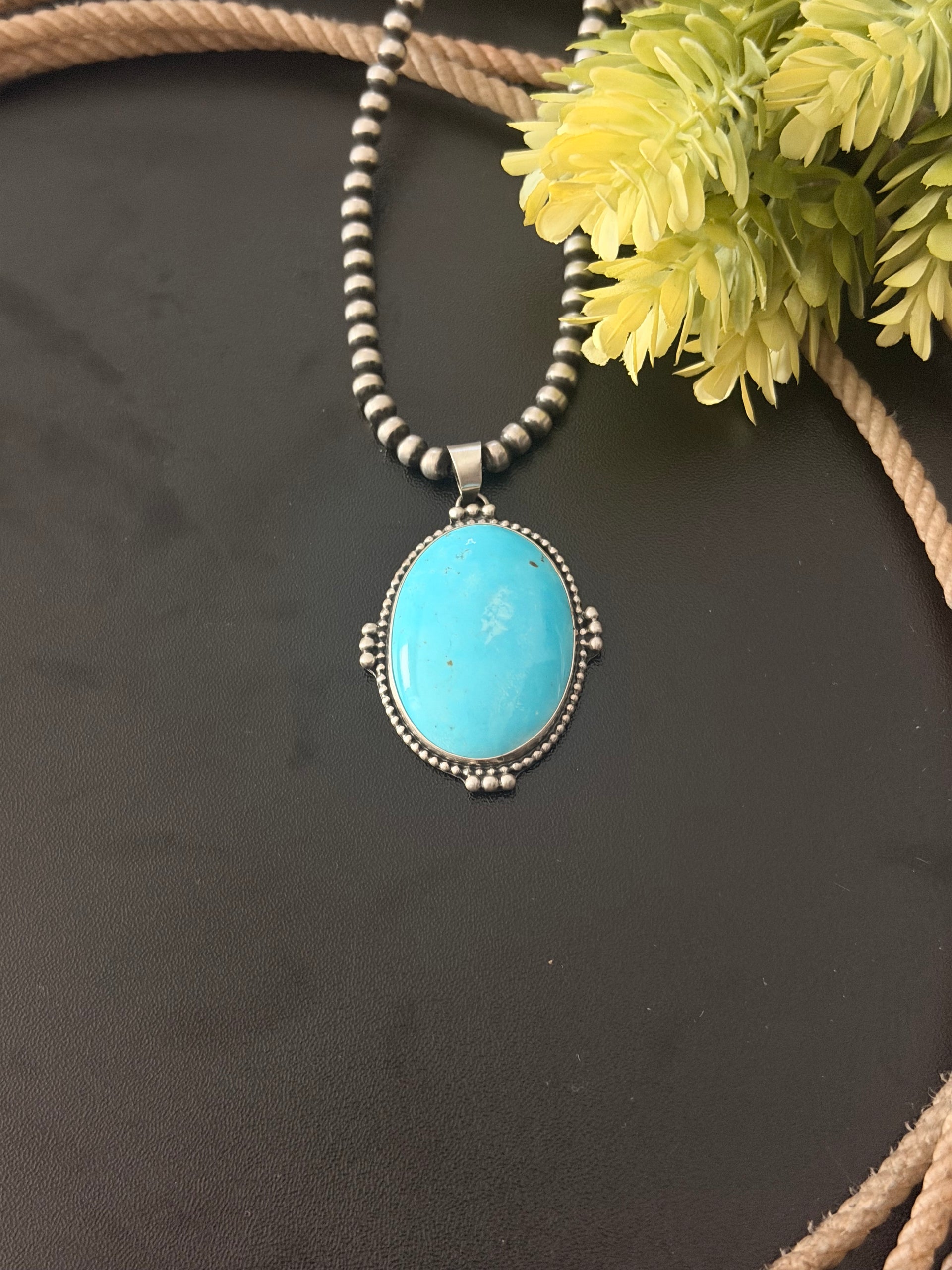Navajo Made Kingman Turquoise & Sterling Silver Pendant