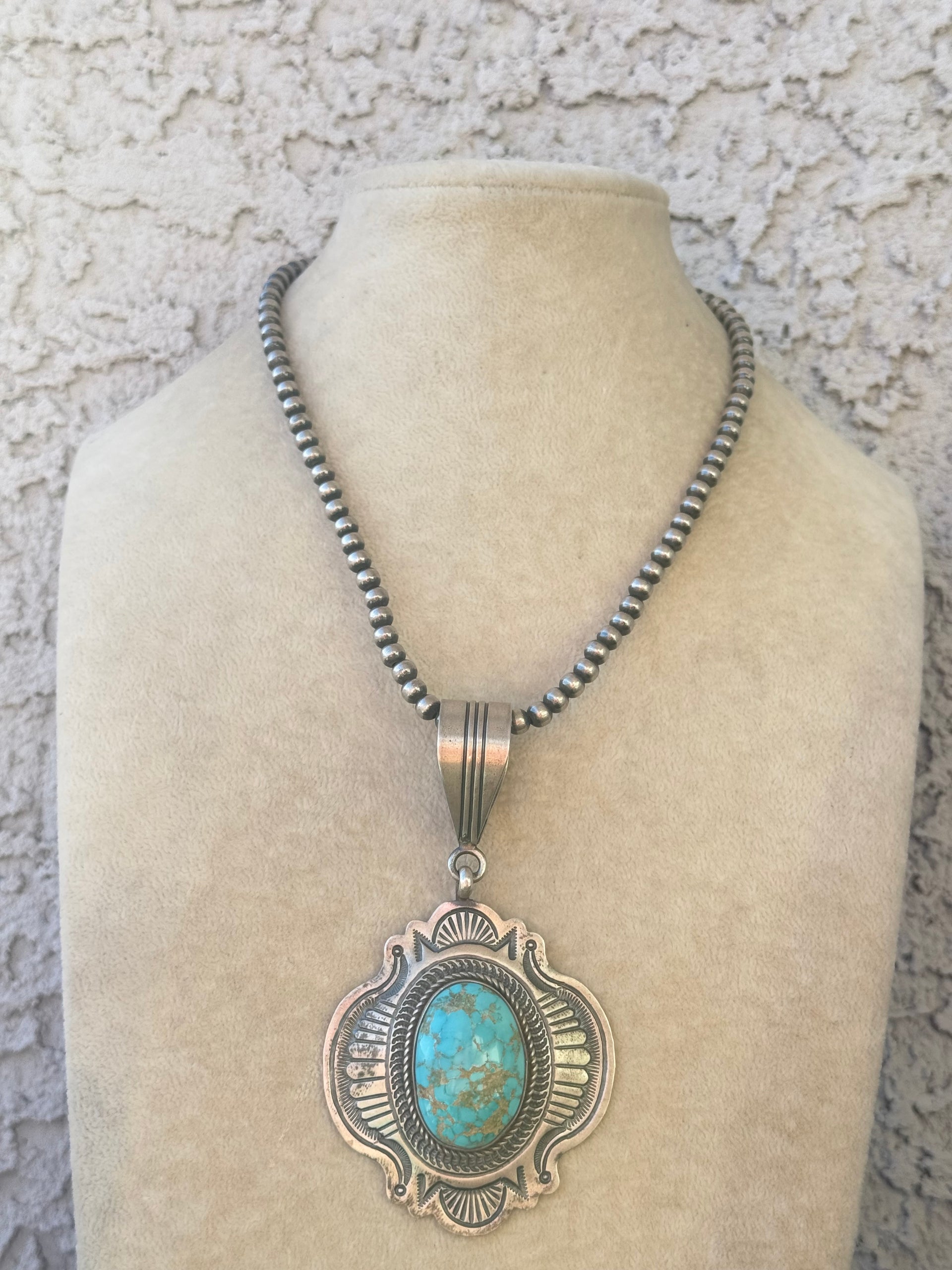 Arnold Blackgoat Royston Turquoise & Sterling Silver Concho Pendant