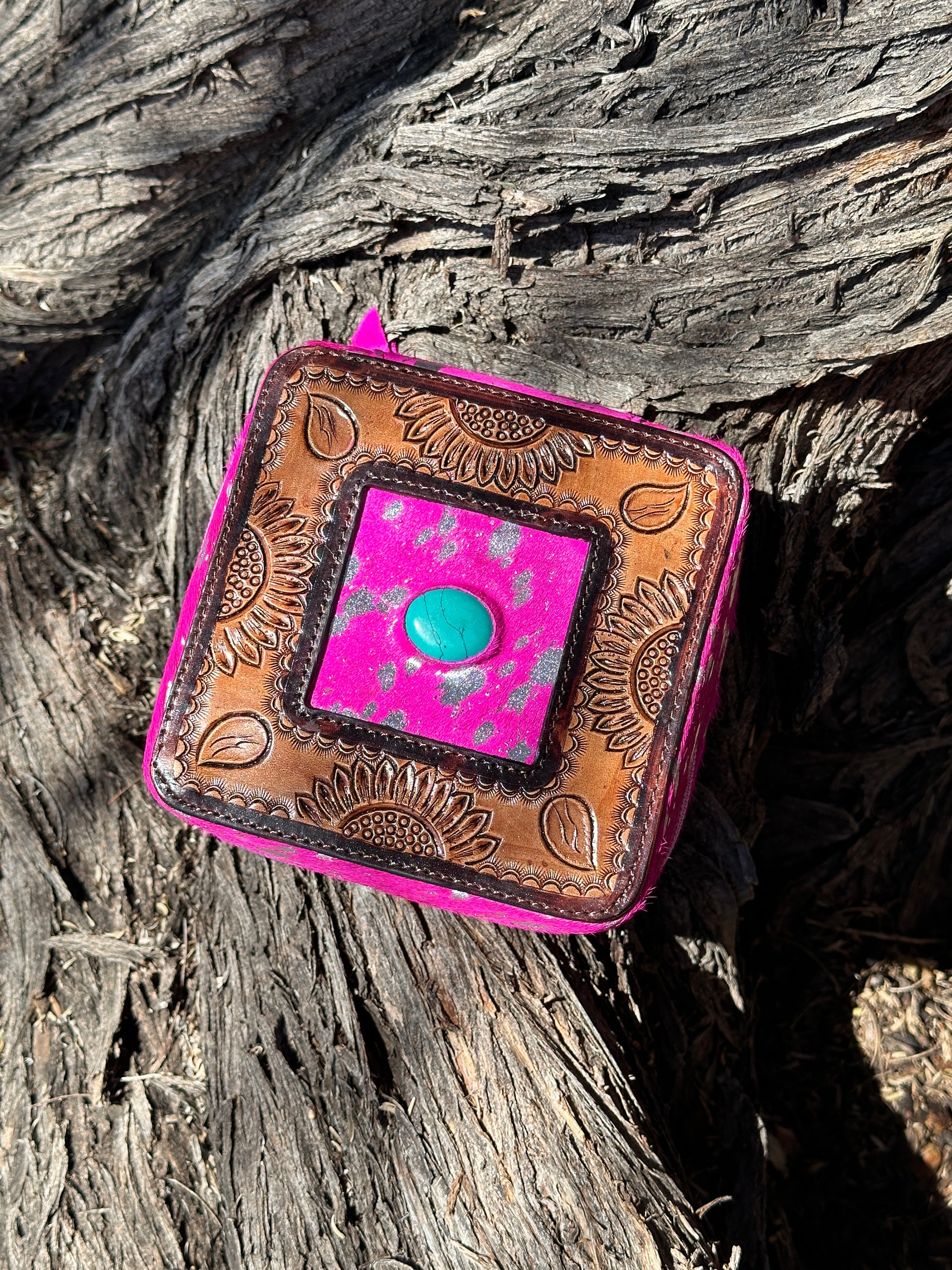 Genuine Tooled Leather Cowhide Jewelry Box