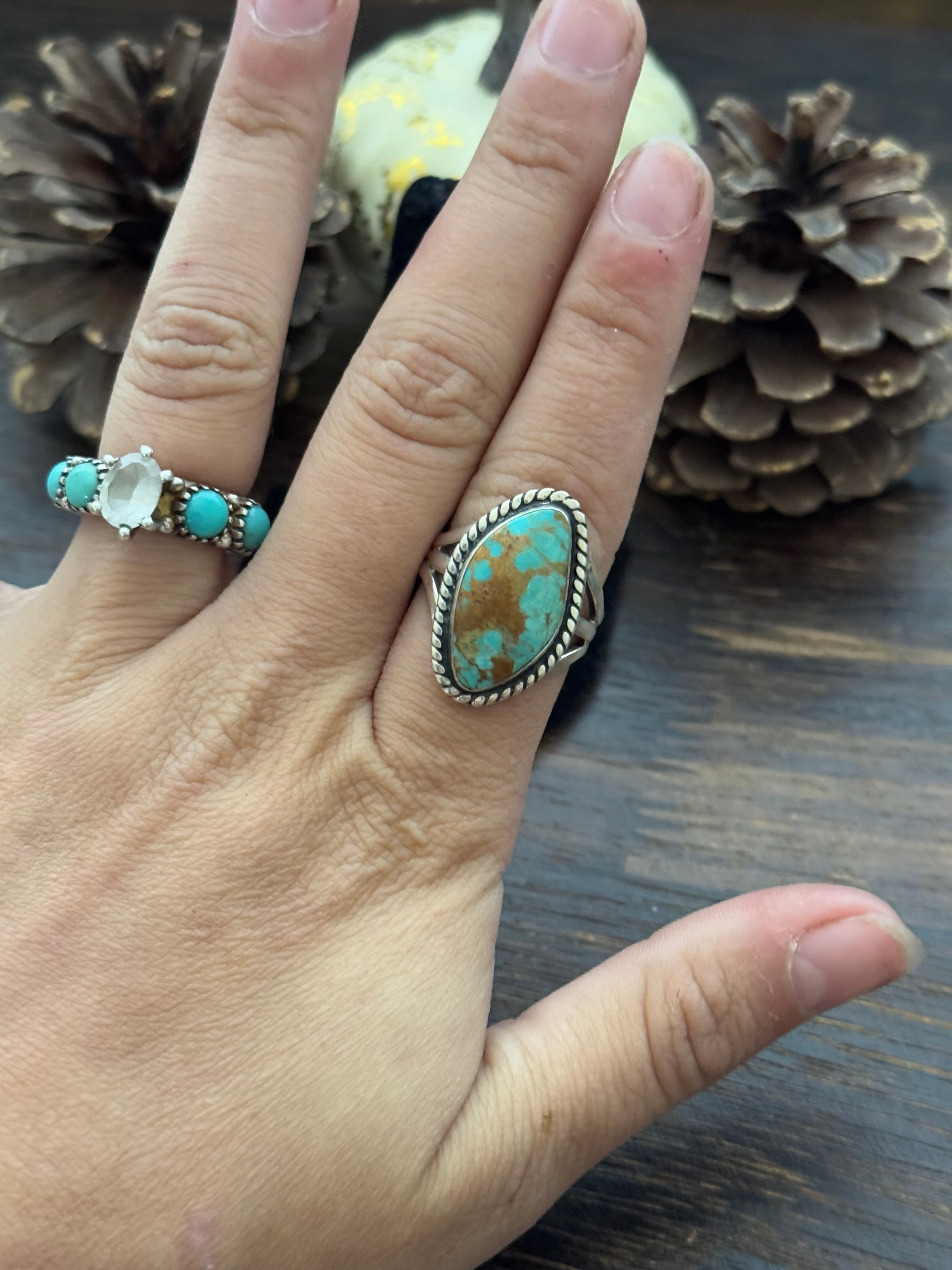 Navajo Made Royston Turquoise and Sterling Silver Ring Size 7.5