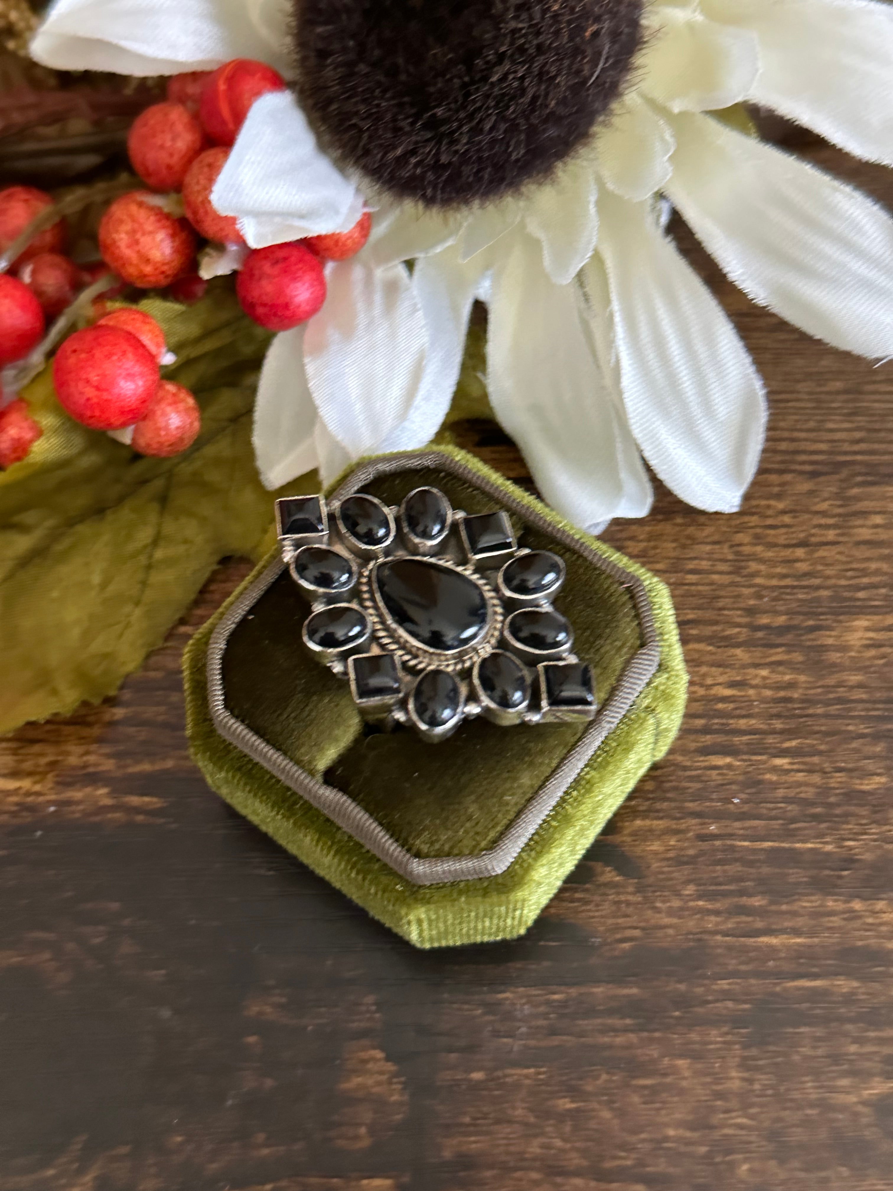 Southwest Handmade Onyx & Sterling Silver Adjustable Ring