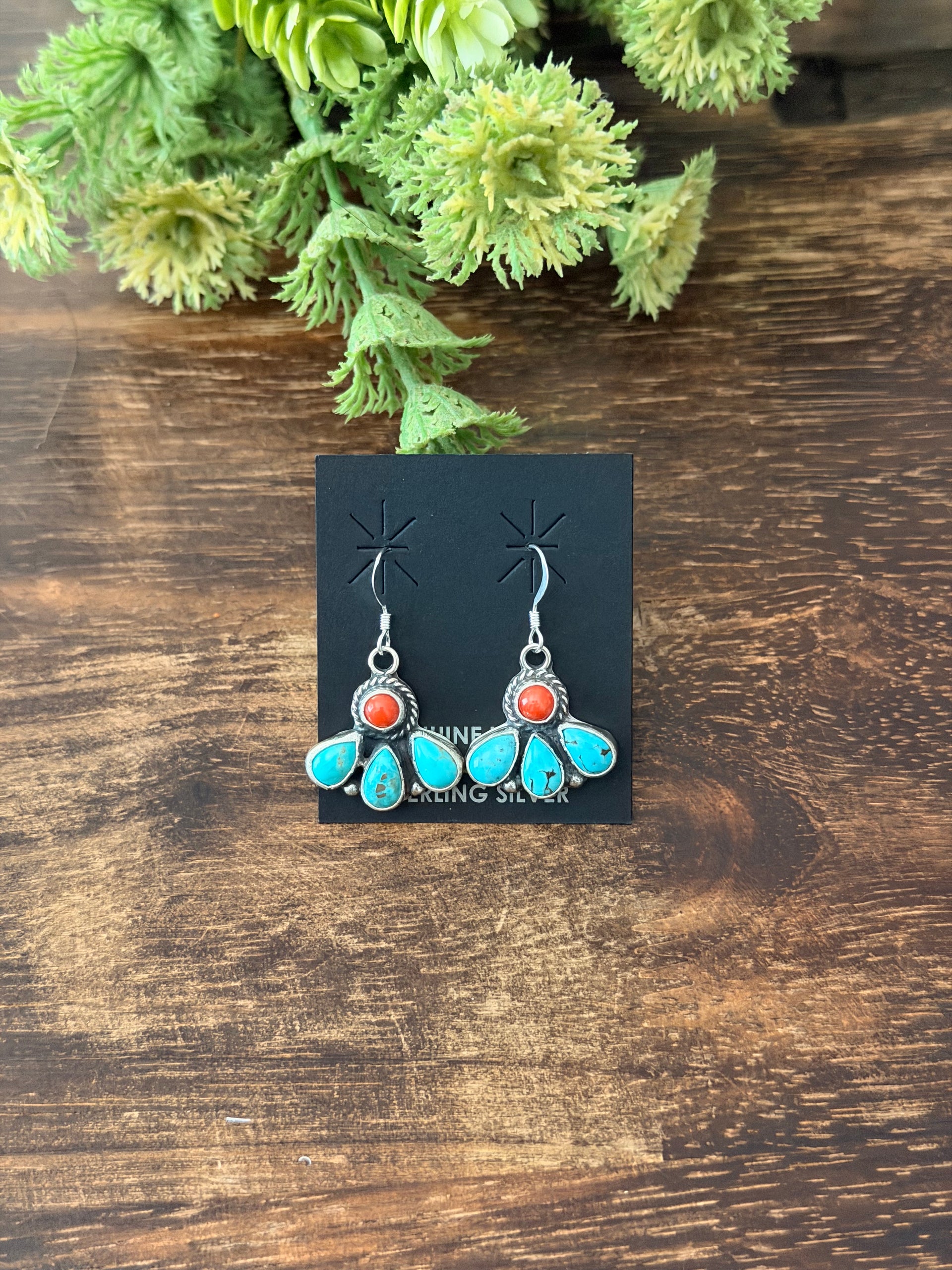Navajo Made Multi Stone & Sterling Silver Dangle Cluster Earrings