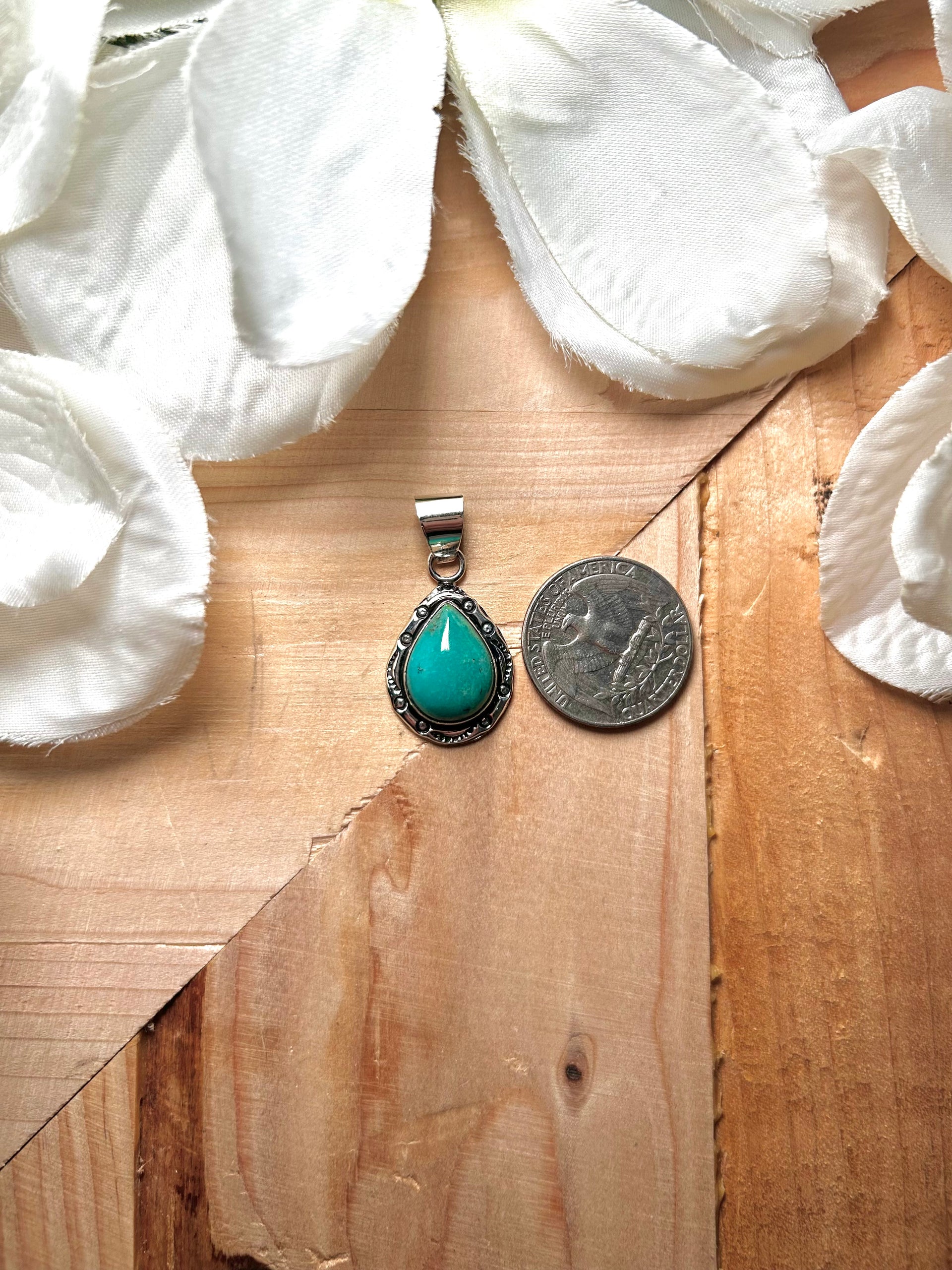 Navajo Made Fox  Turquoise & Sterling Silver Pendant