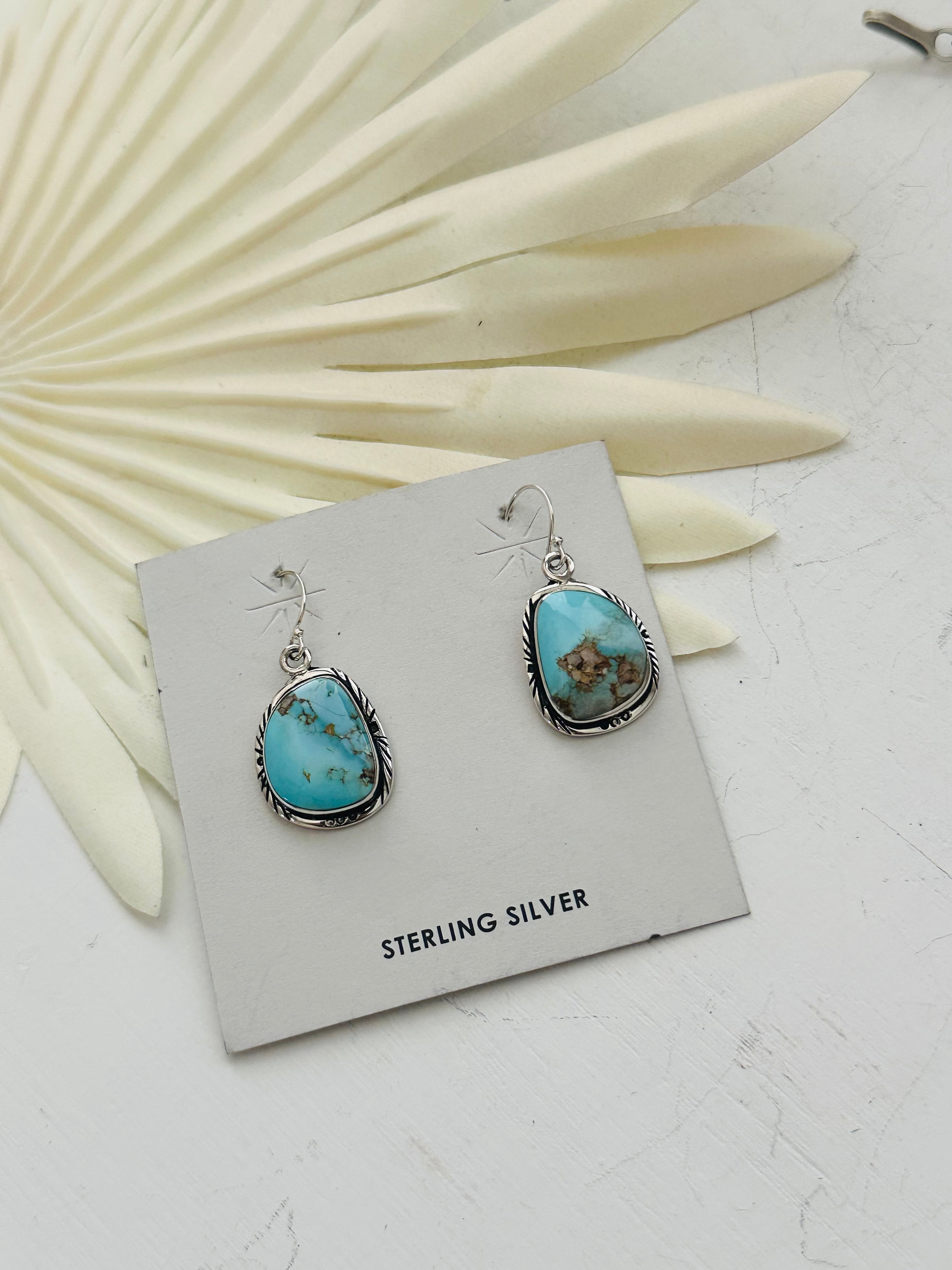 Navajo Made Dry Creek Turquoise & Sterling Silver Dangle Earrings