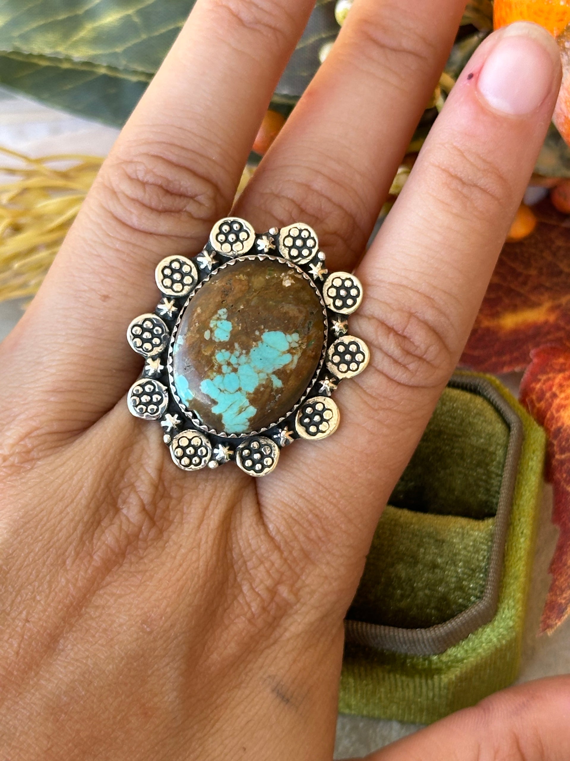 Southwest Handmade #8 Turquoise & Sterling Silver Adjustable Ring