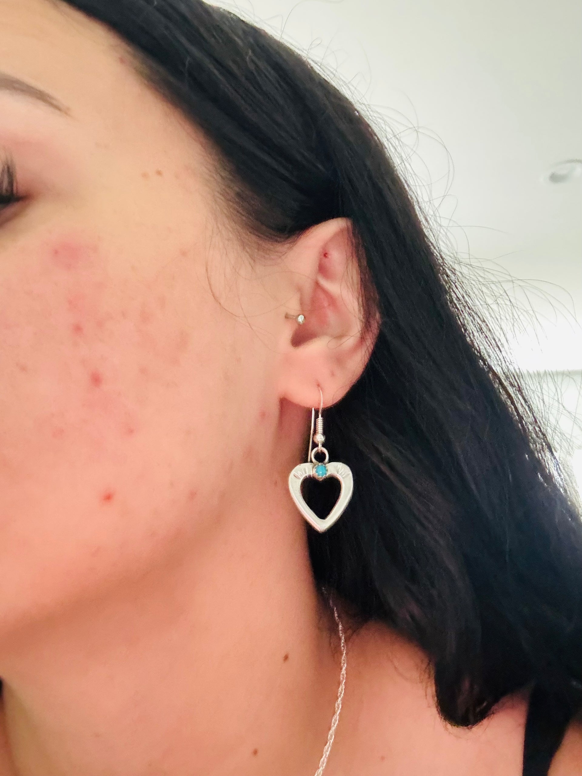Navajo Made Sterling Silver Dangle Heart Earrings