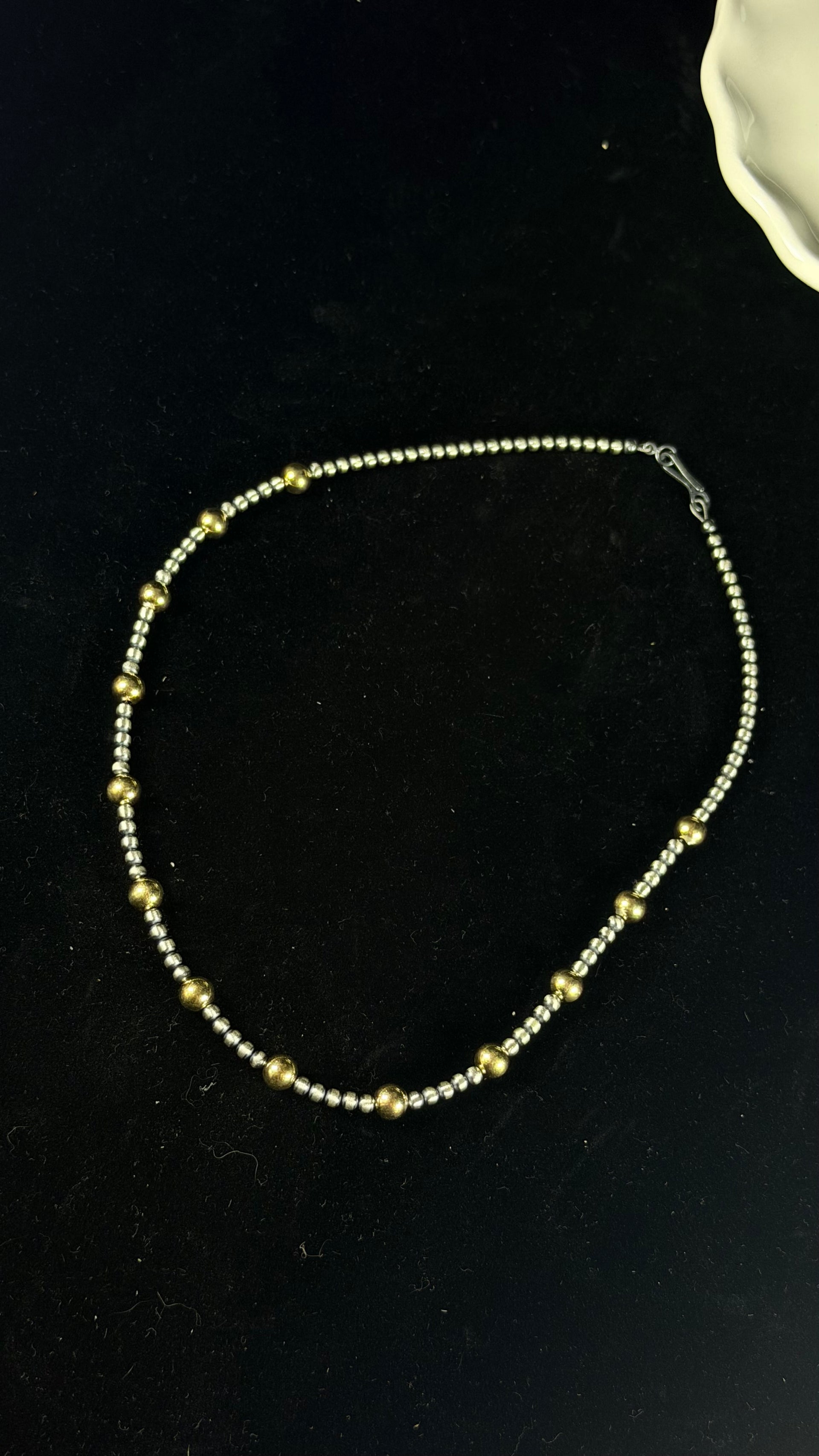 Navajo Made Strung 14K Gold Plated & Sterling Silved 16” Necklace