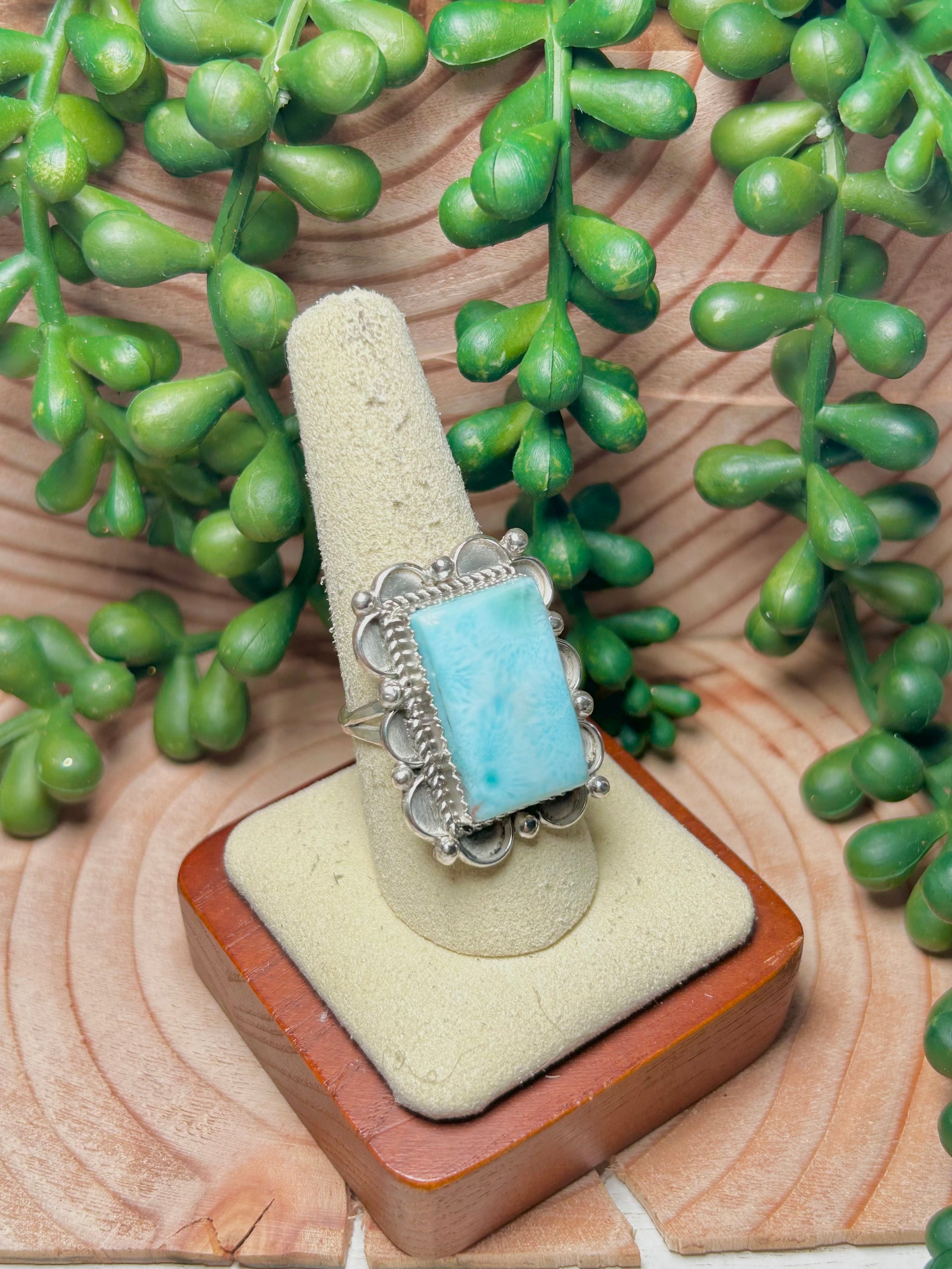 Navajo Made Larimar & Sterling Sliver Ring Size 9