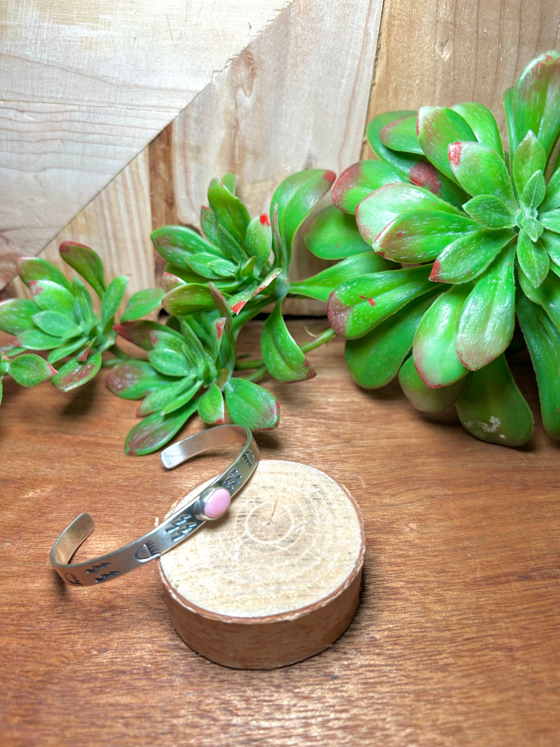Navajo Made Pink Conch & Sterling Silver Cuff Bracelet