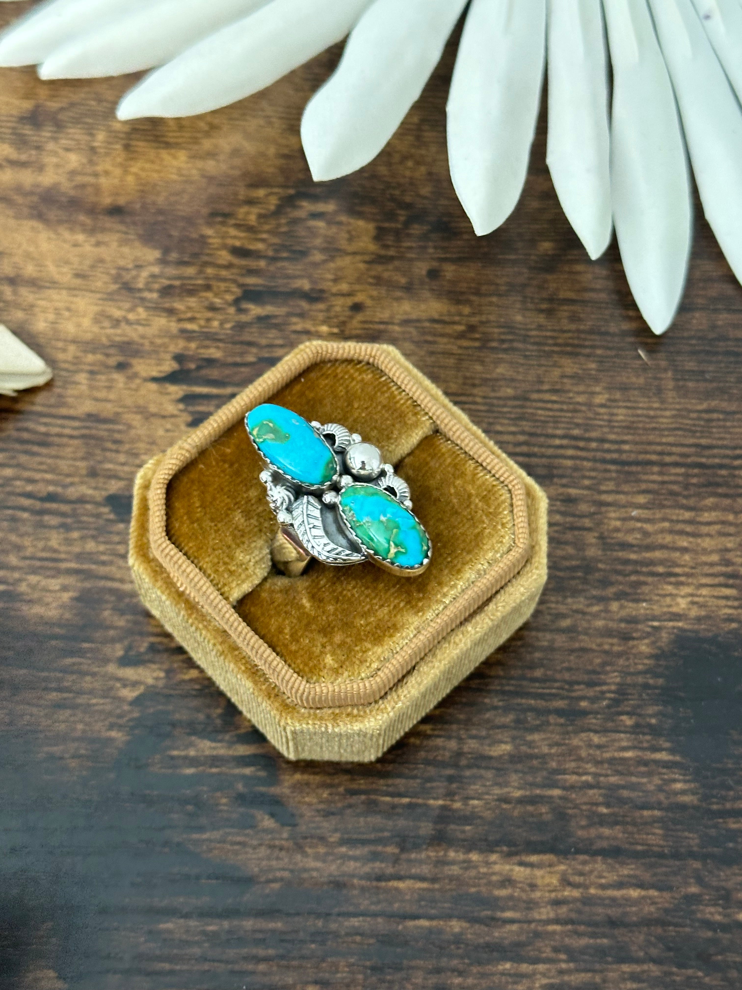 Southwest Handmade Sonoran Mountain Turquoise & Sterling Silver Adjustable Ring