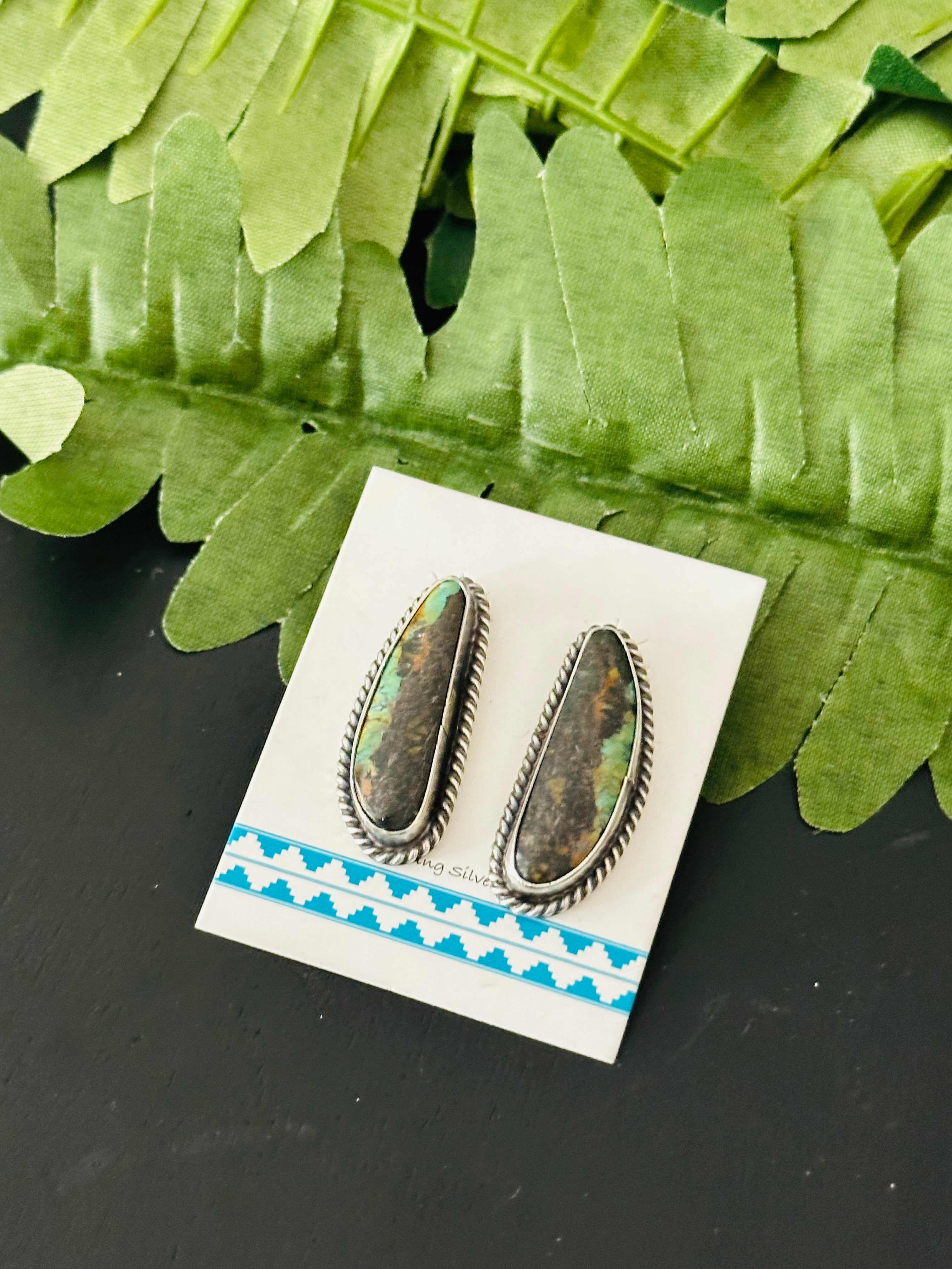 Pete Skeets Black Jack Turquoise & Sterling Silver Post Earrings