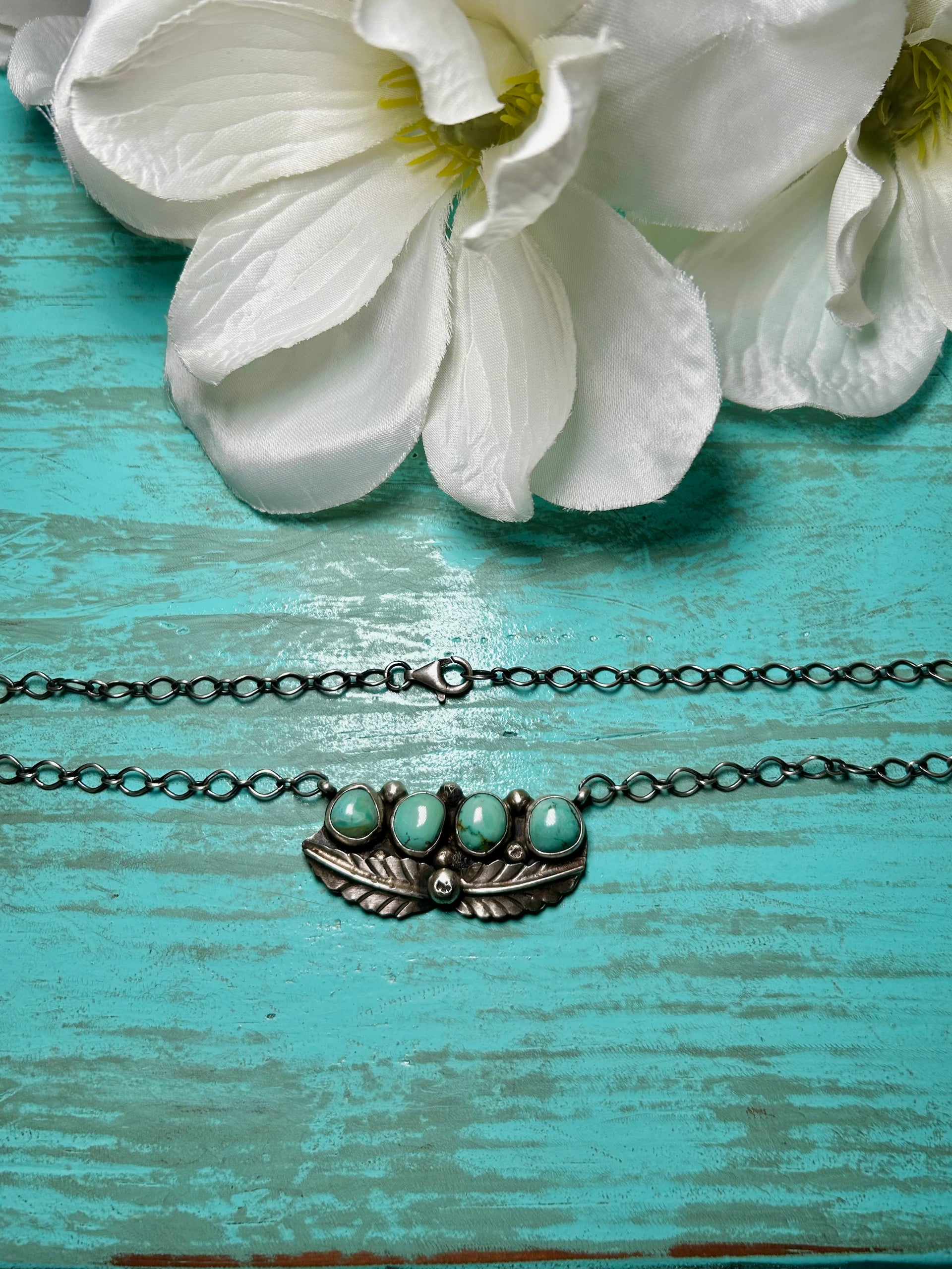 Navajo Made Blue Moon Turquoise & Sterling Sliver Necklace