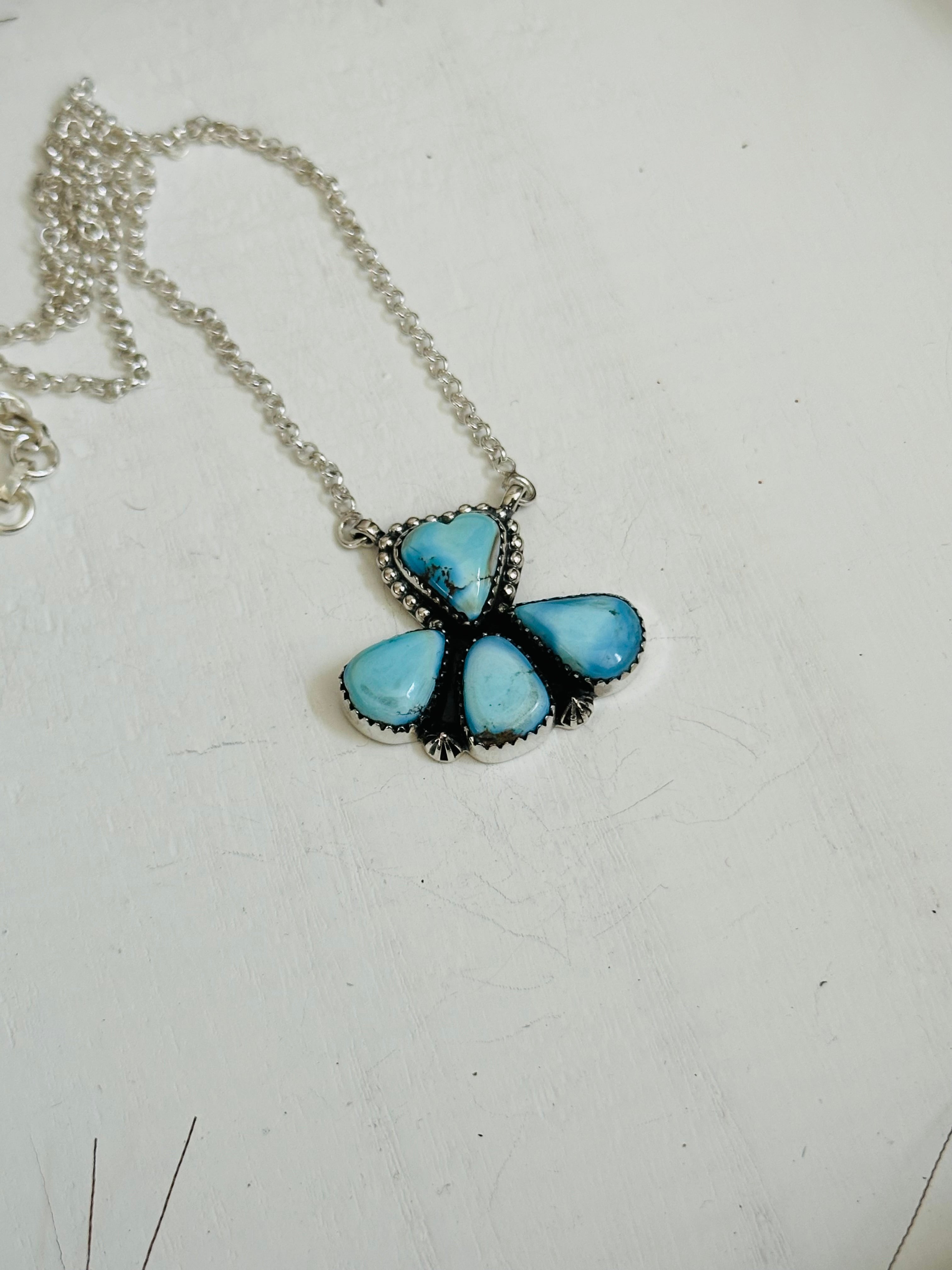 TTD “Blossom” Golden Hills Turquoise & Sterling Silver Cluster Necklace