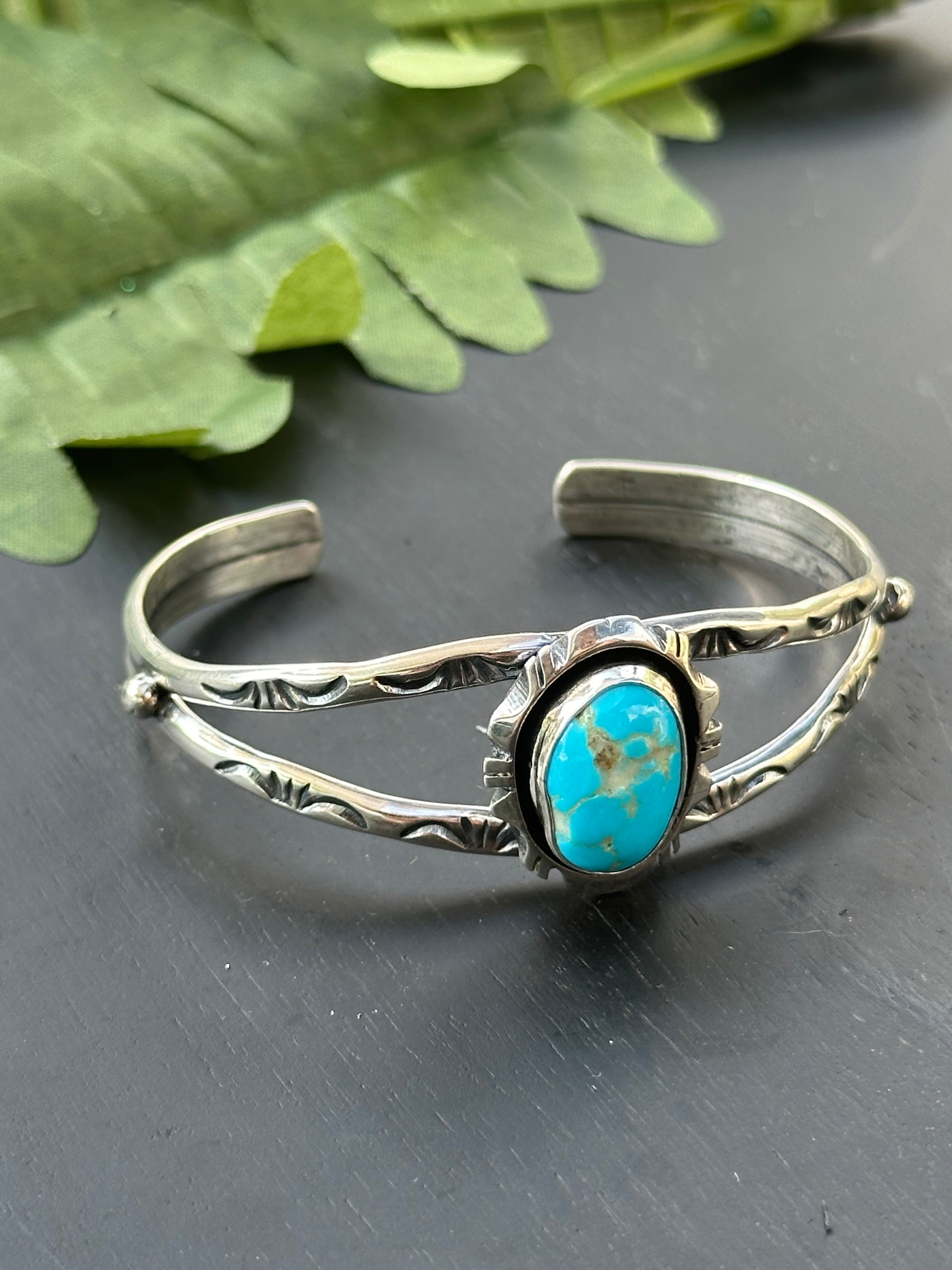 Navajo Made Kingman Turquoise & Sterling Silver Cuff Bracelet