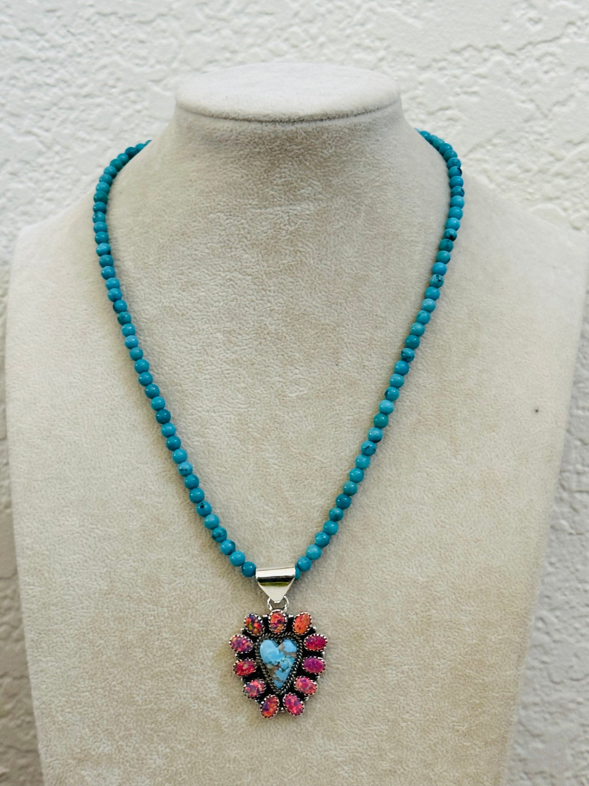 Southwest Handmade Multi Stone & Sterling Silver Cluster Pendant