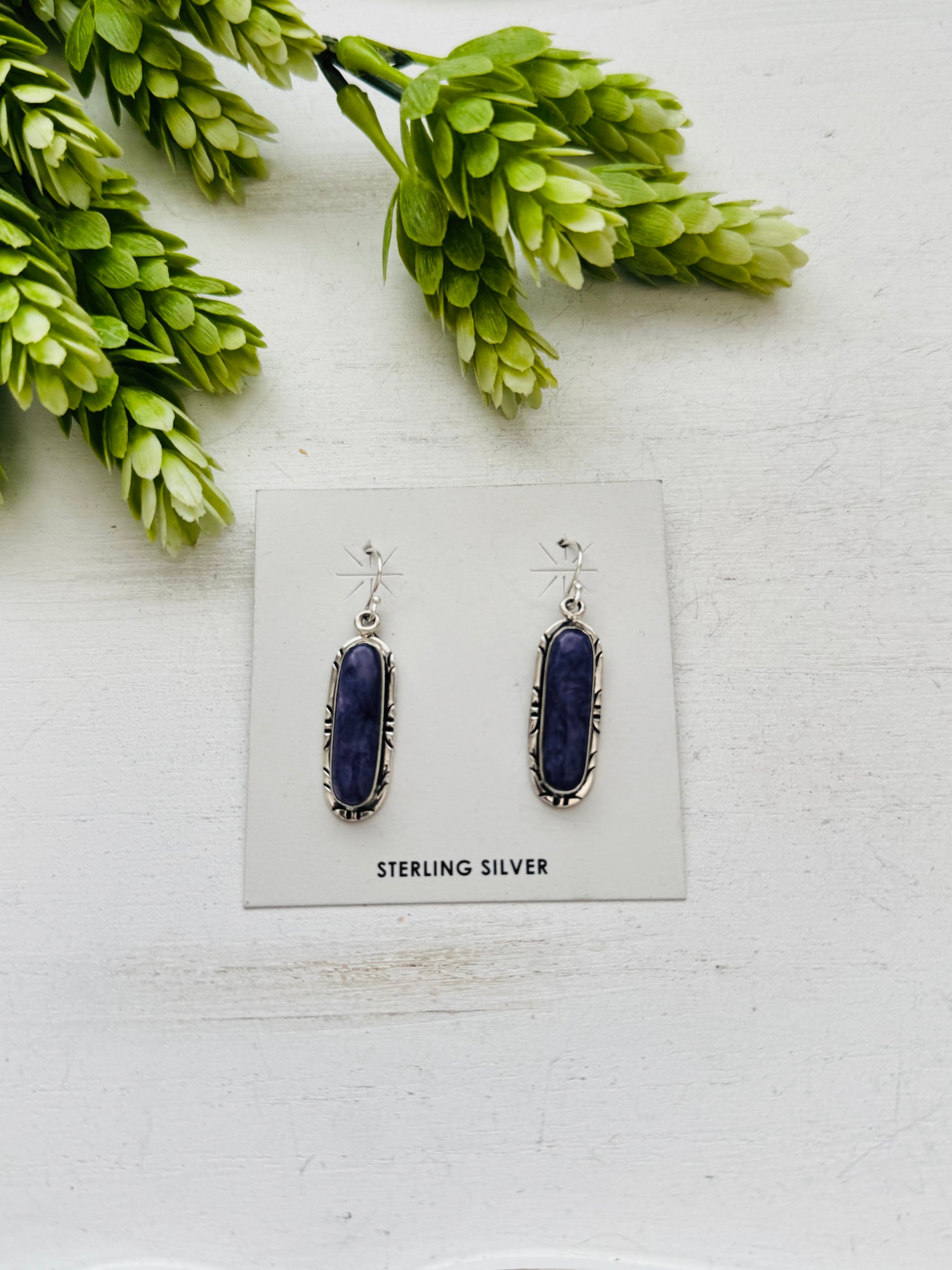 Navajo Charoite & Sterling Silver Dangle Earrings