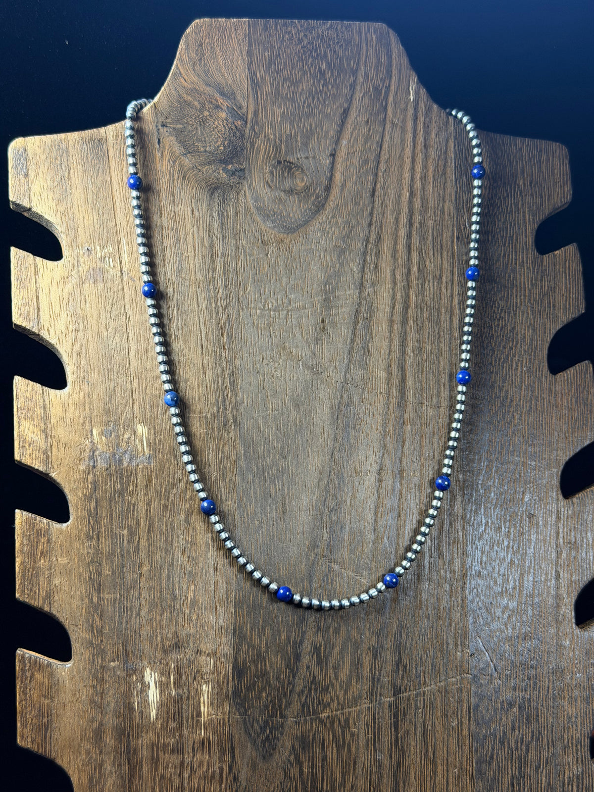 Navajo Strung Lapis & Sterling Silver Machine Made Pearl 18” Necklace