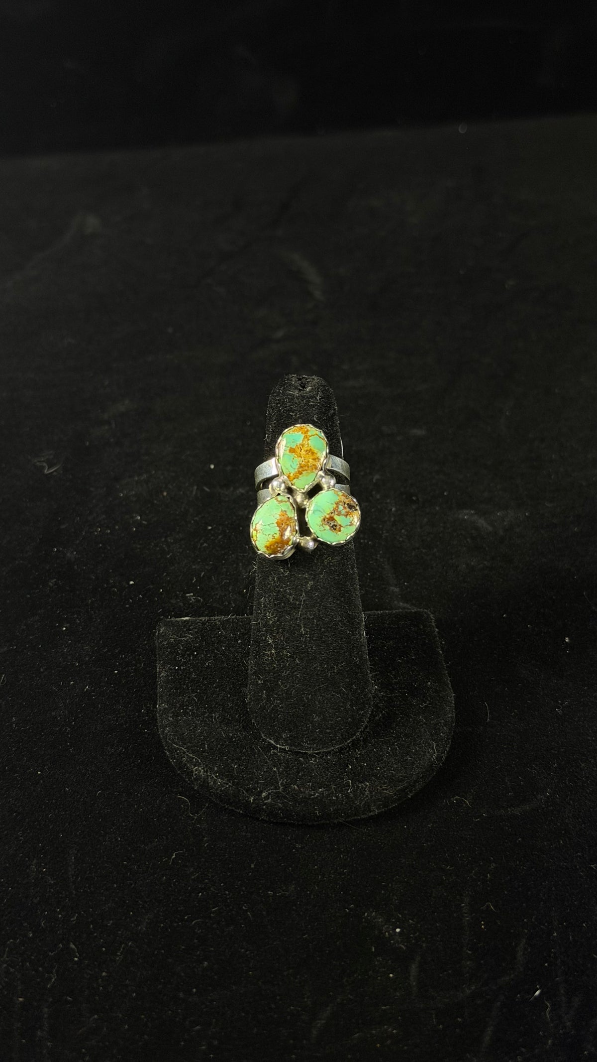Navajo Made Kingman Turquoise & Sterling Silver Cluster Ring Size 5