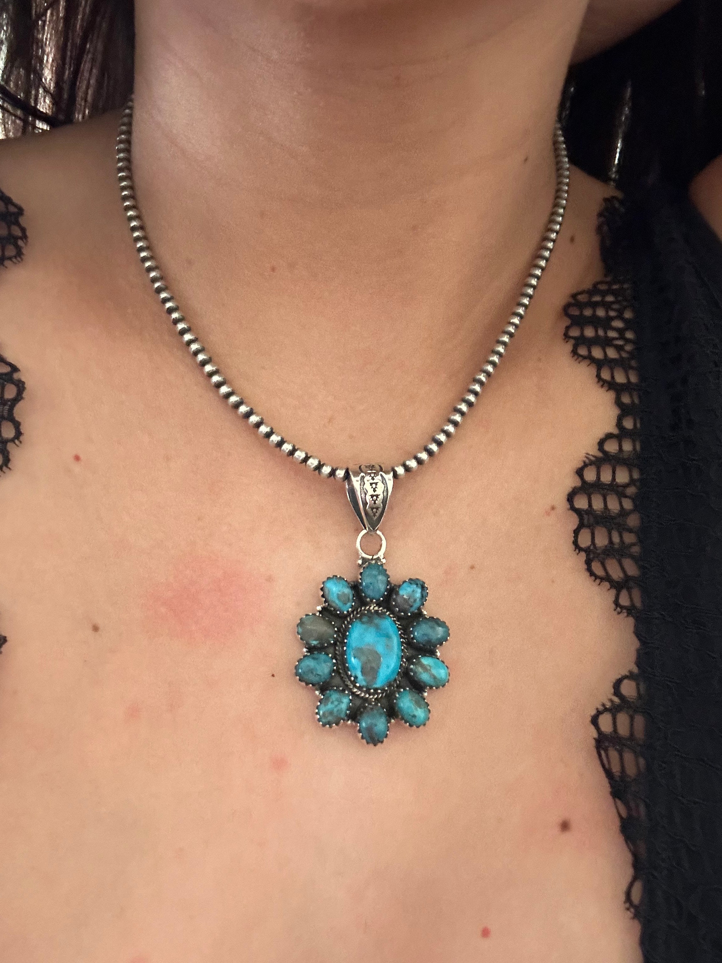 Southwest Handmade Kingman Turquoise & Sterling Silver Pendant