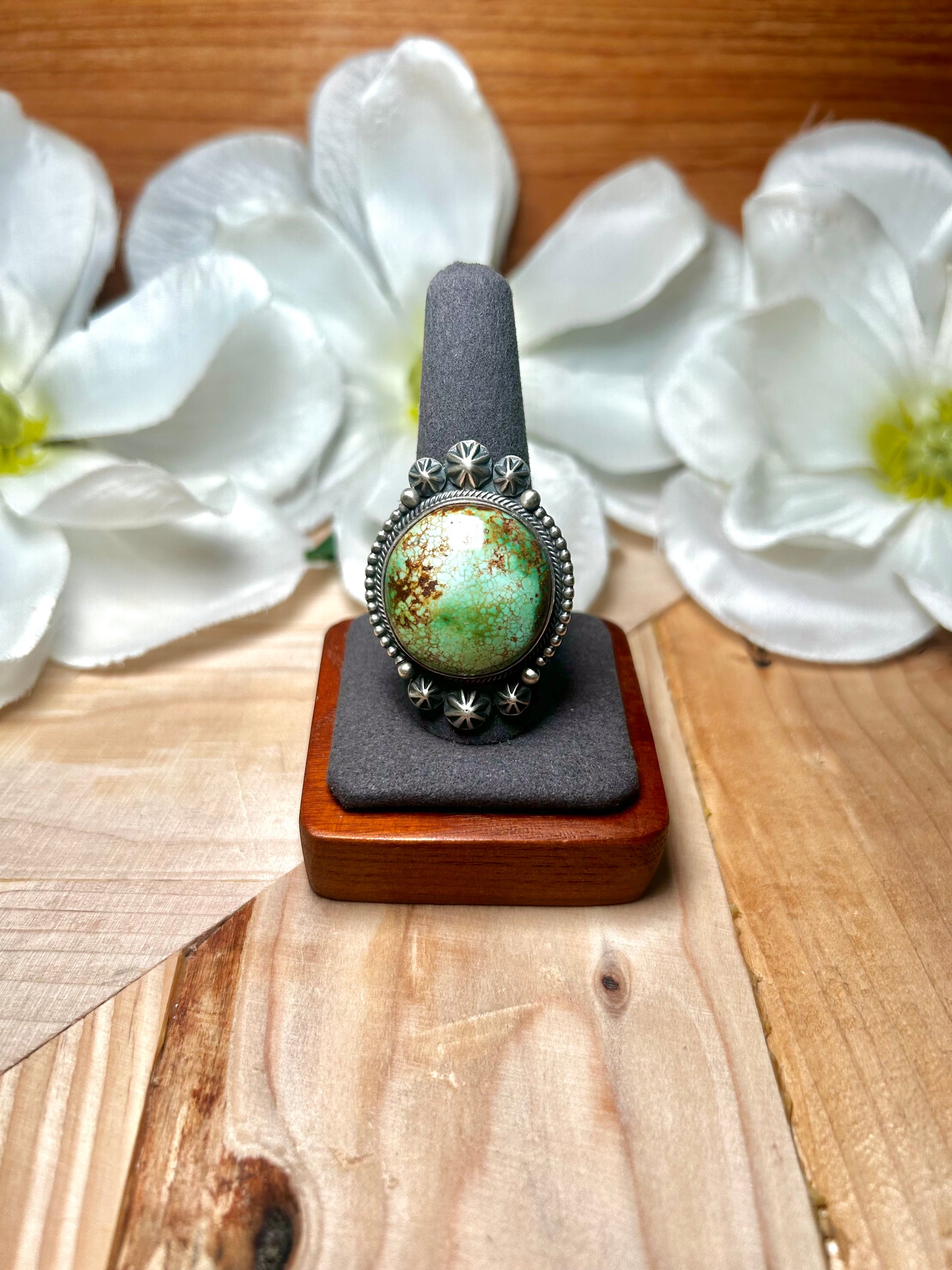 Navajo Made Pilot Mountain Turquoise & Sterling Silver Ring Size 10.25