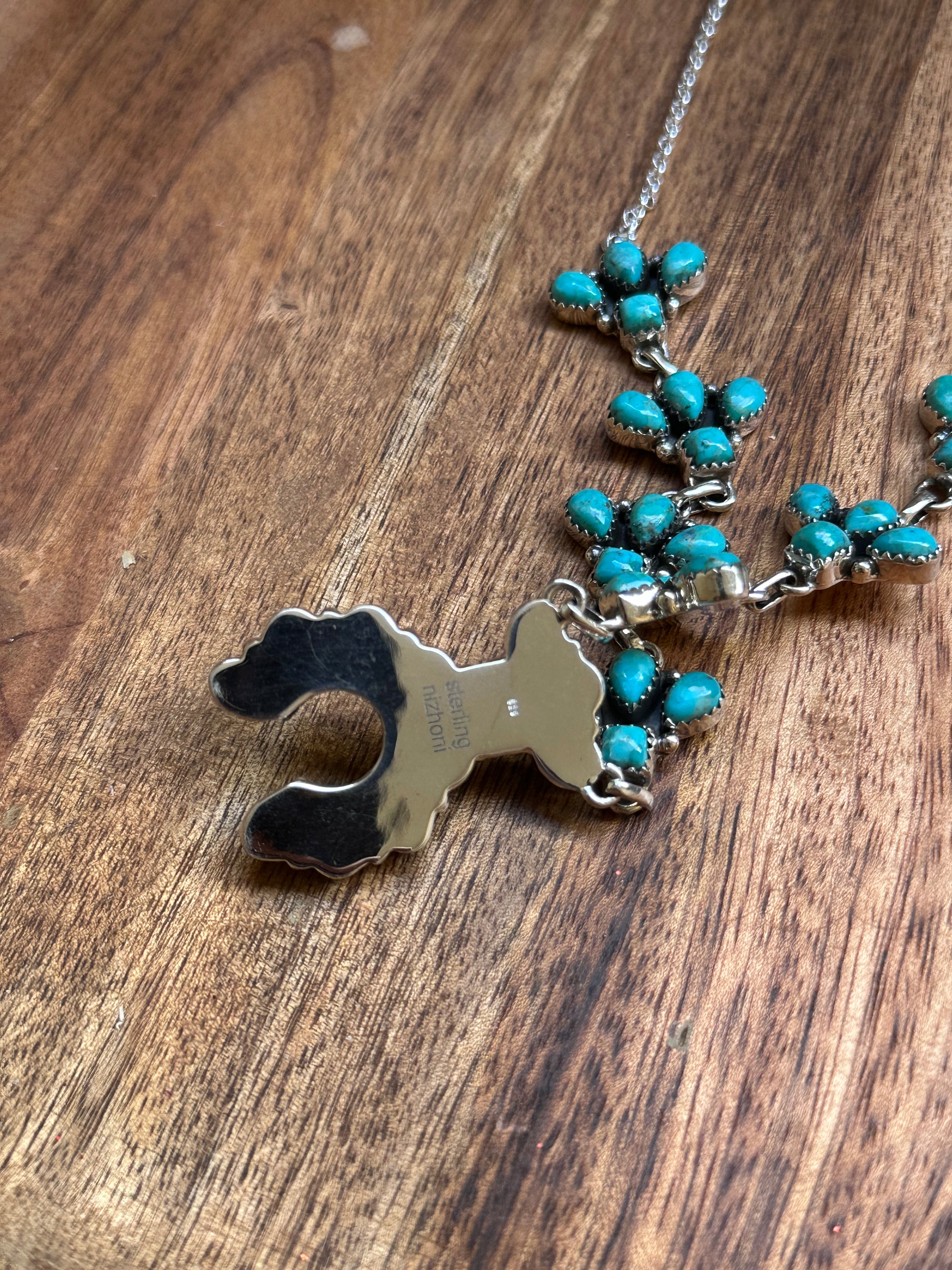 Southwest Handmade Kingman Turquoise & Sterling Silver Cluster Necklace