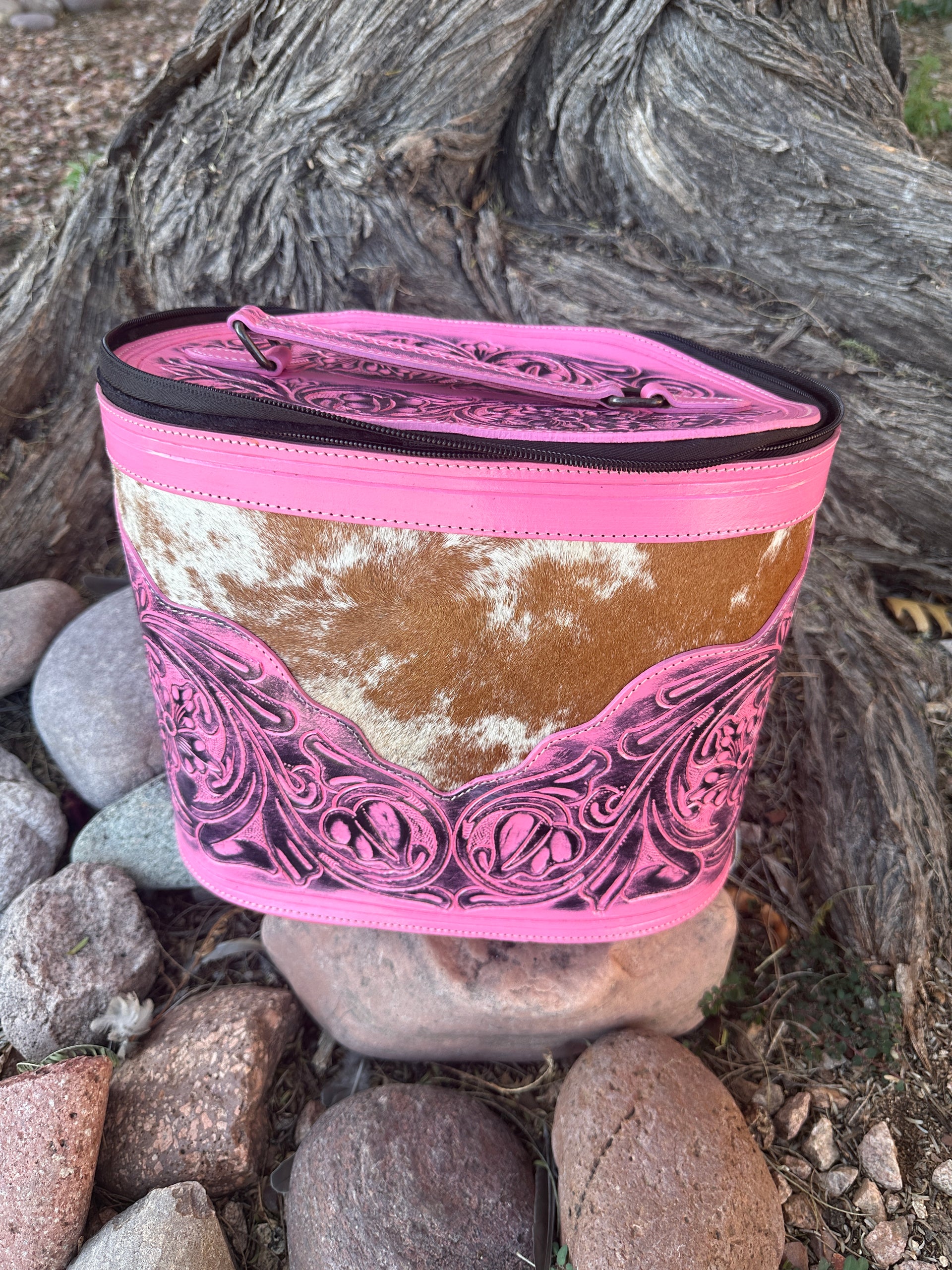 Genuine Cowhide & Tooled Leather Make up Bag