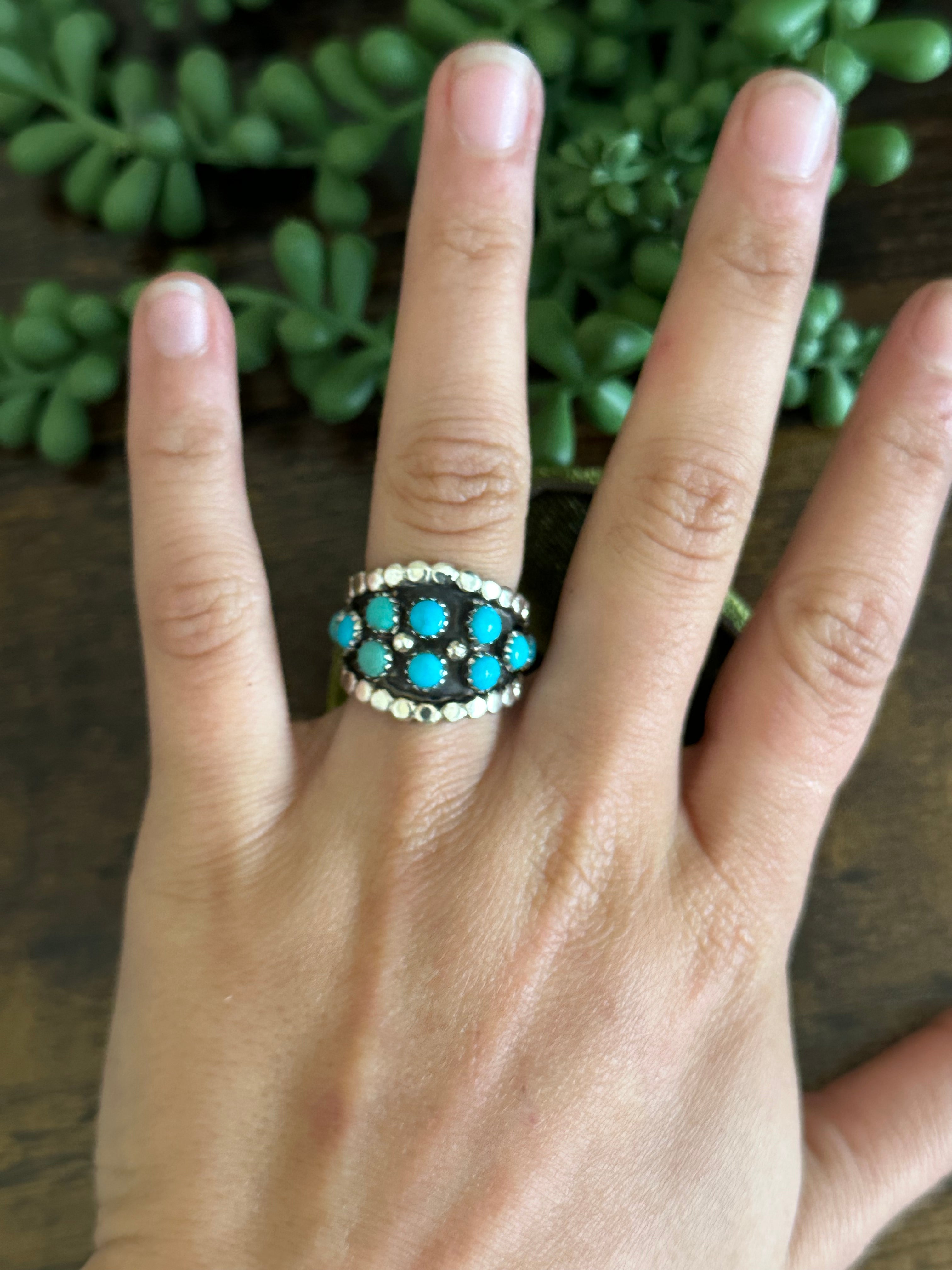 Navajo Handmade Kingman Turquoise & Sterling Silver Ring Size 5.5