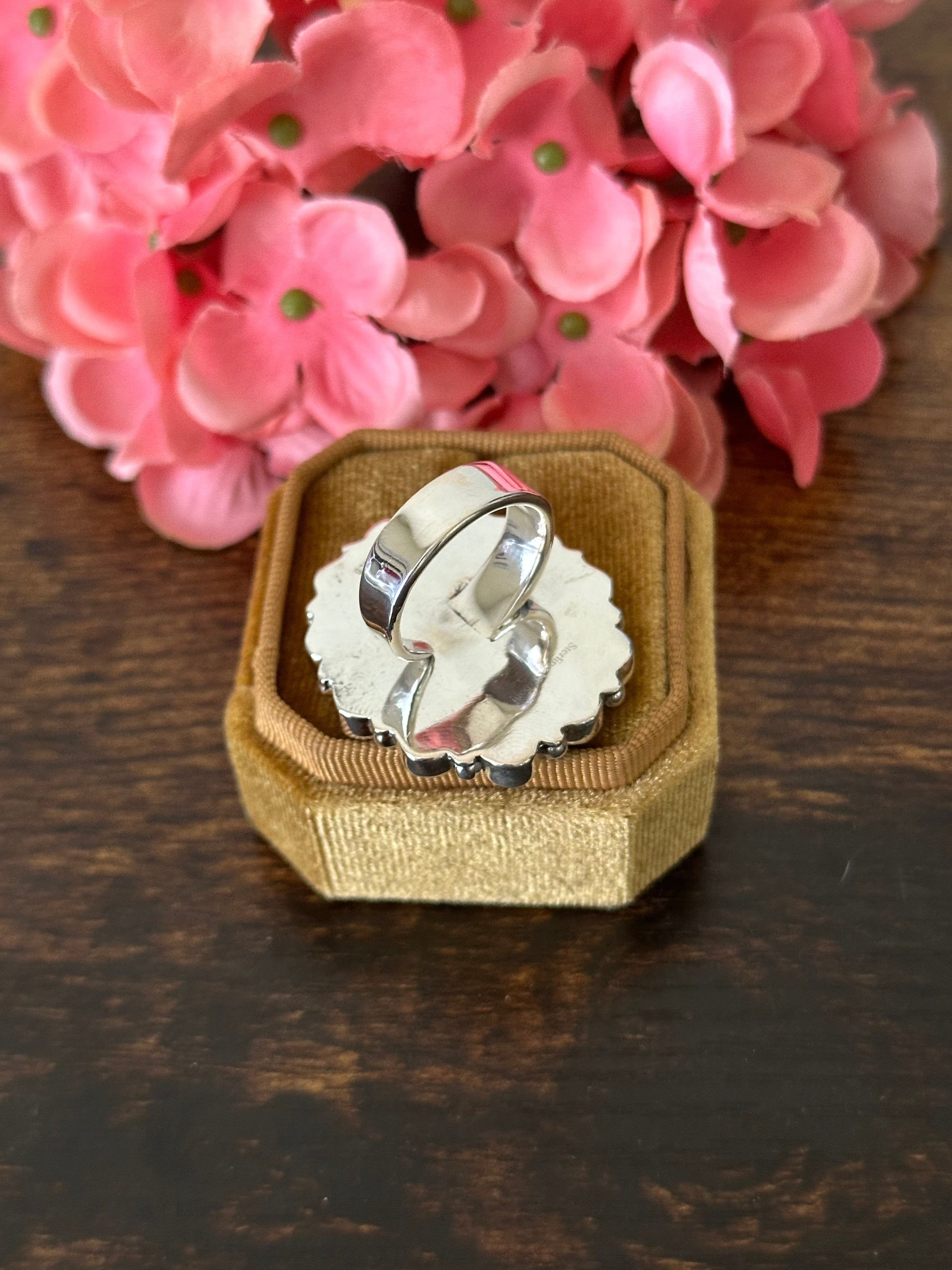 Southwest Handmade White Buffalo & Sterling Silver Cluster Adjustable Ring