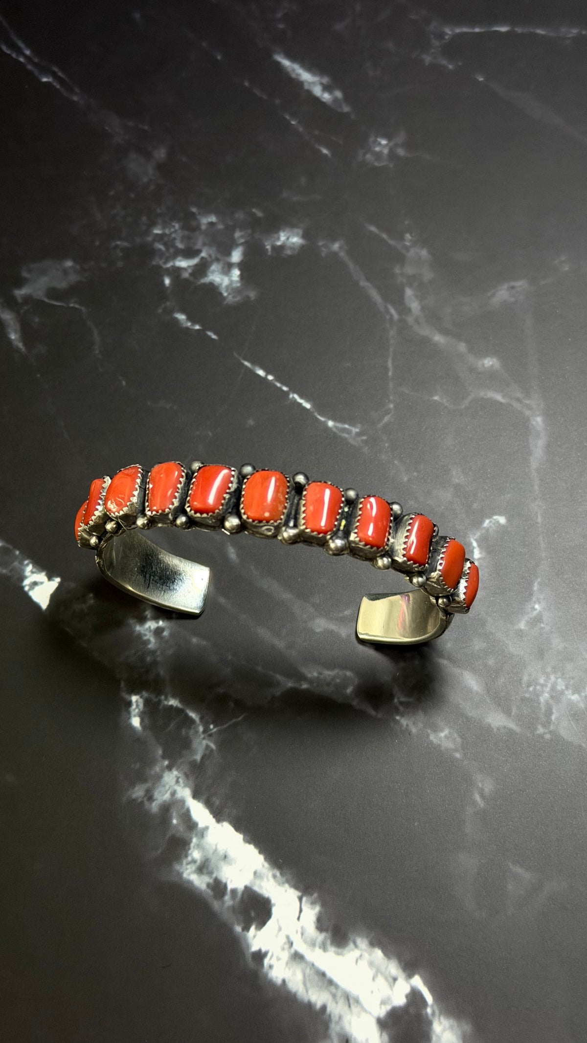Wilbur Musket Mediterranean Coral & Sterling Silver Cluster Cuff Bracelet