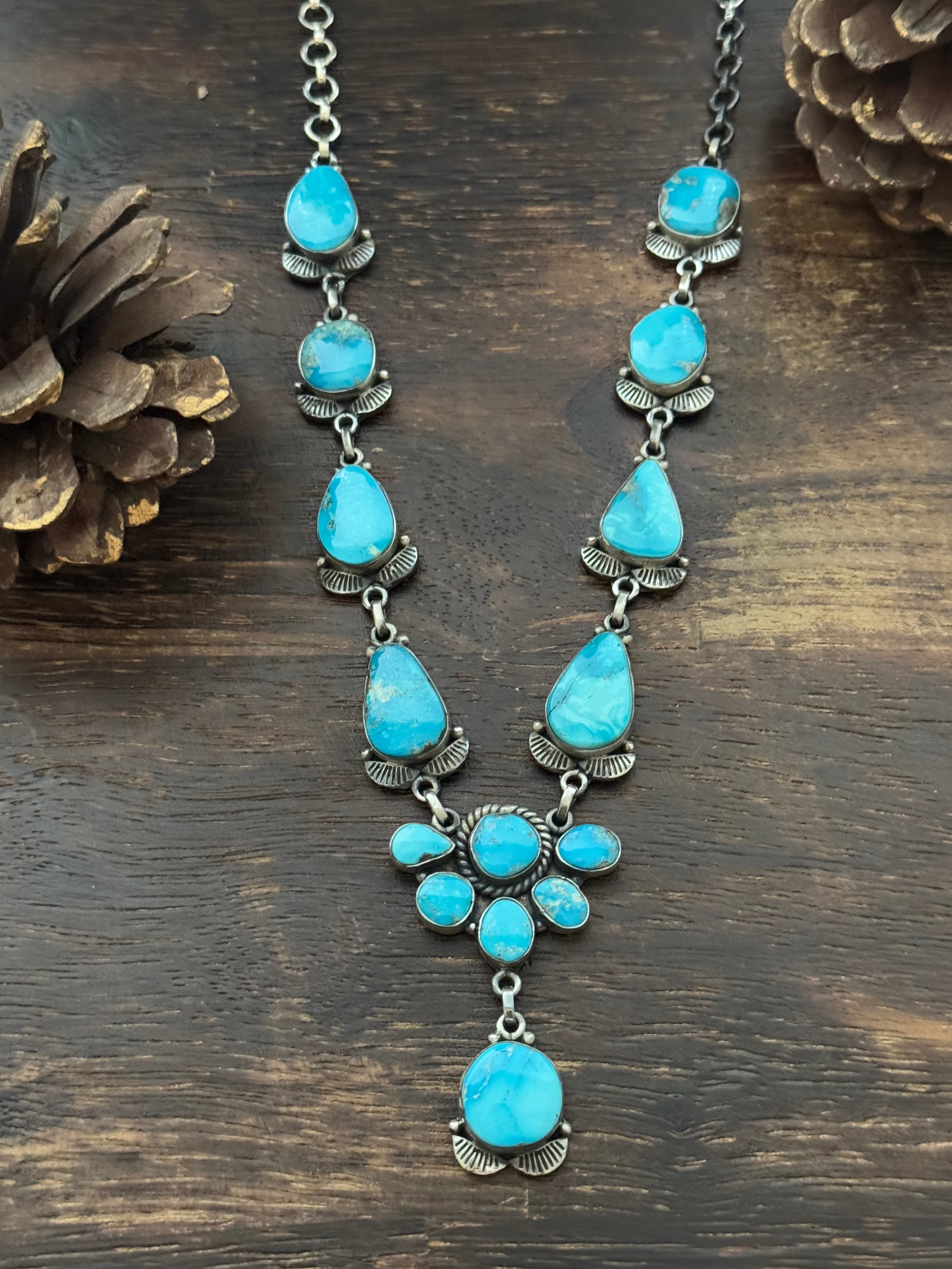 TTD Valley Blue Turquoise & Sterling Silver Lariat Necklace