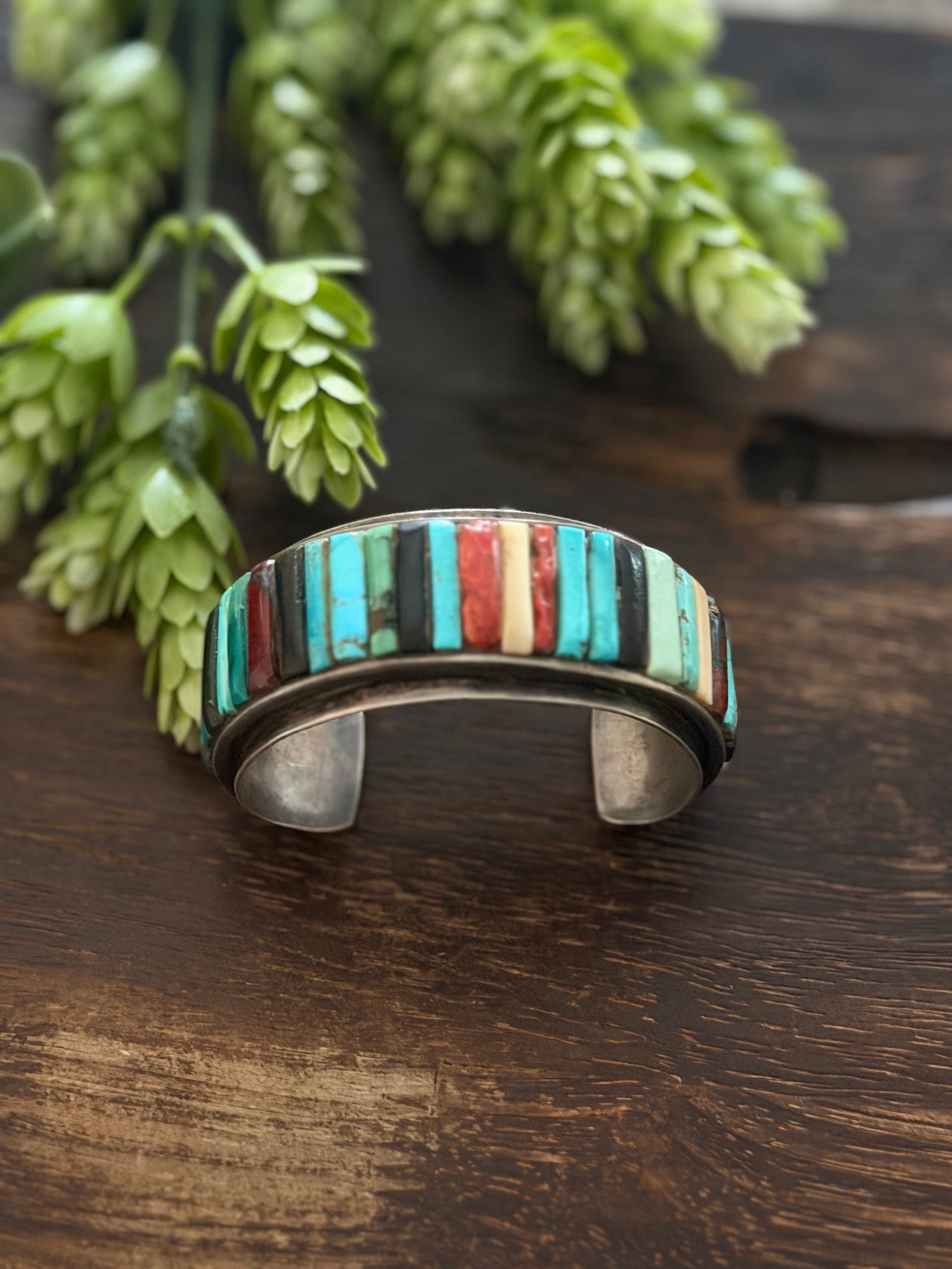 Vintage Zuni Made Multi Stone & Sterling Silver Cuff Bracelet