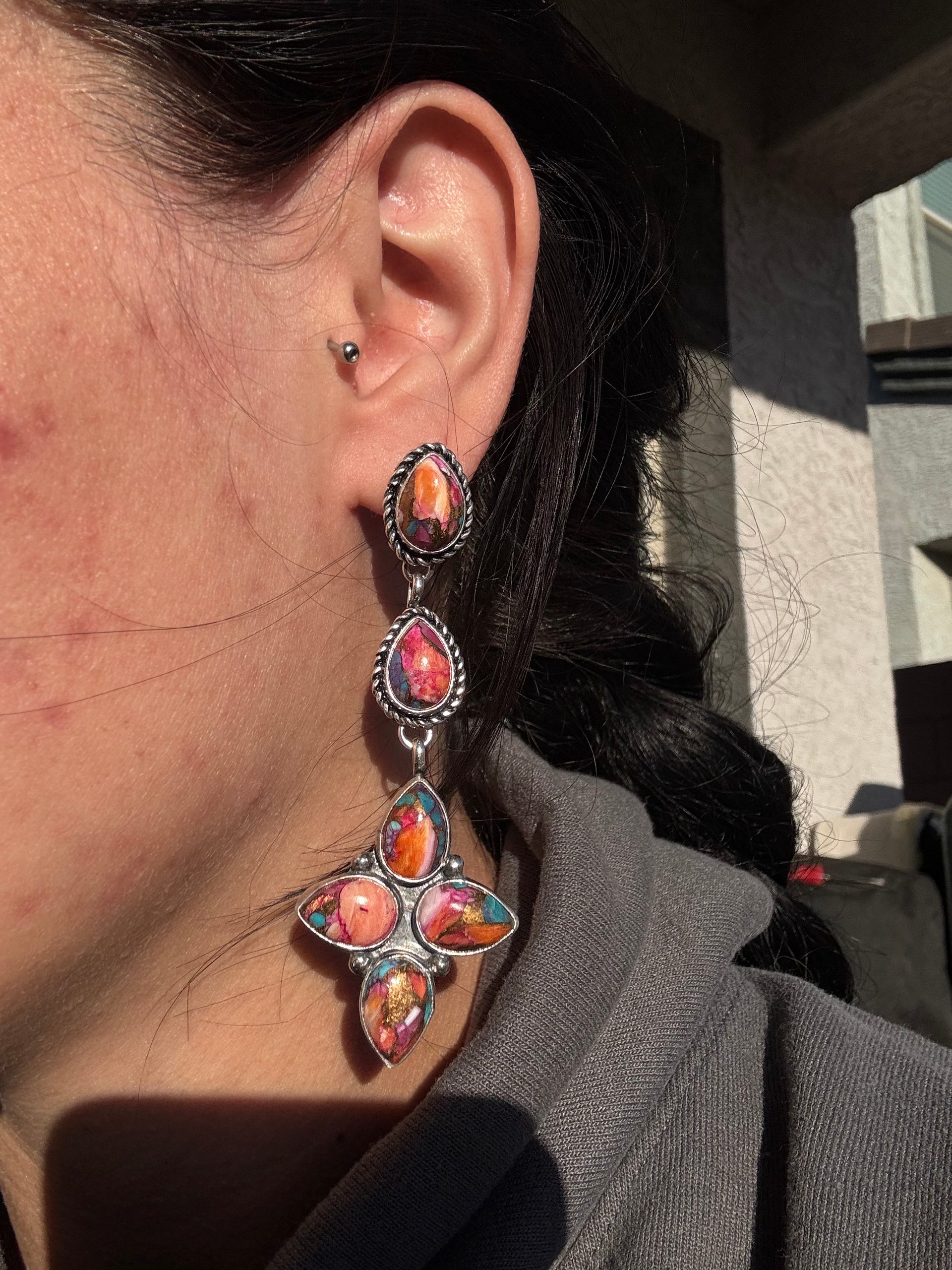 Ronald Lee Pink Mohave Turquoise & Sterling Silver Post Earrings