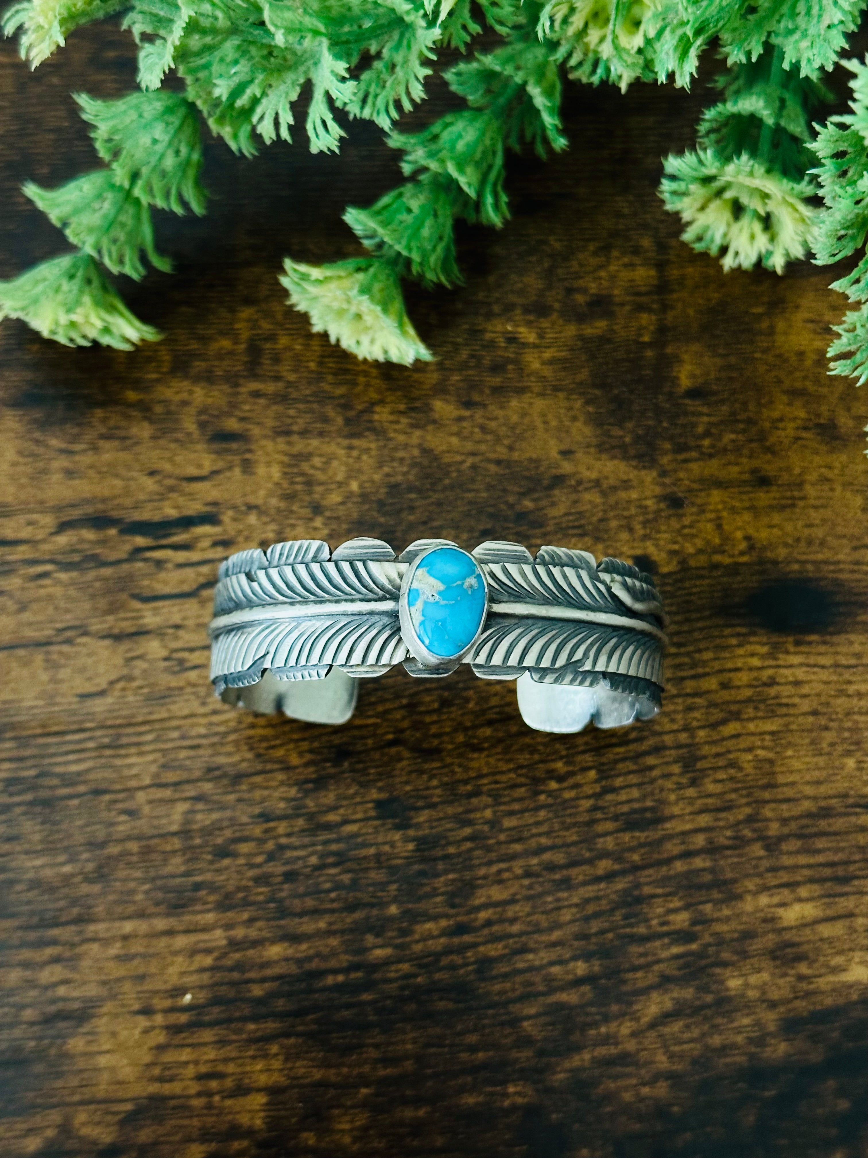 Navajo Made Valley Blue Turquoise & Sterling Silver Cuff Bracelet