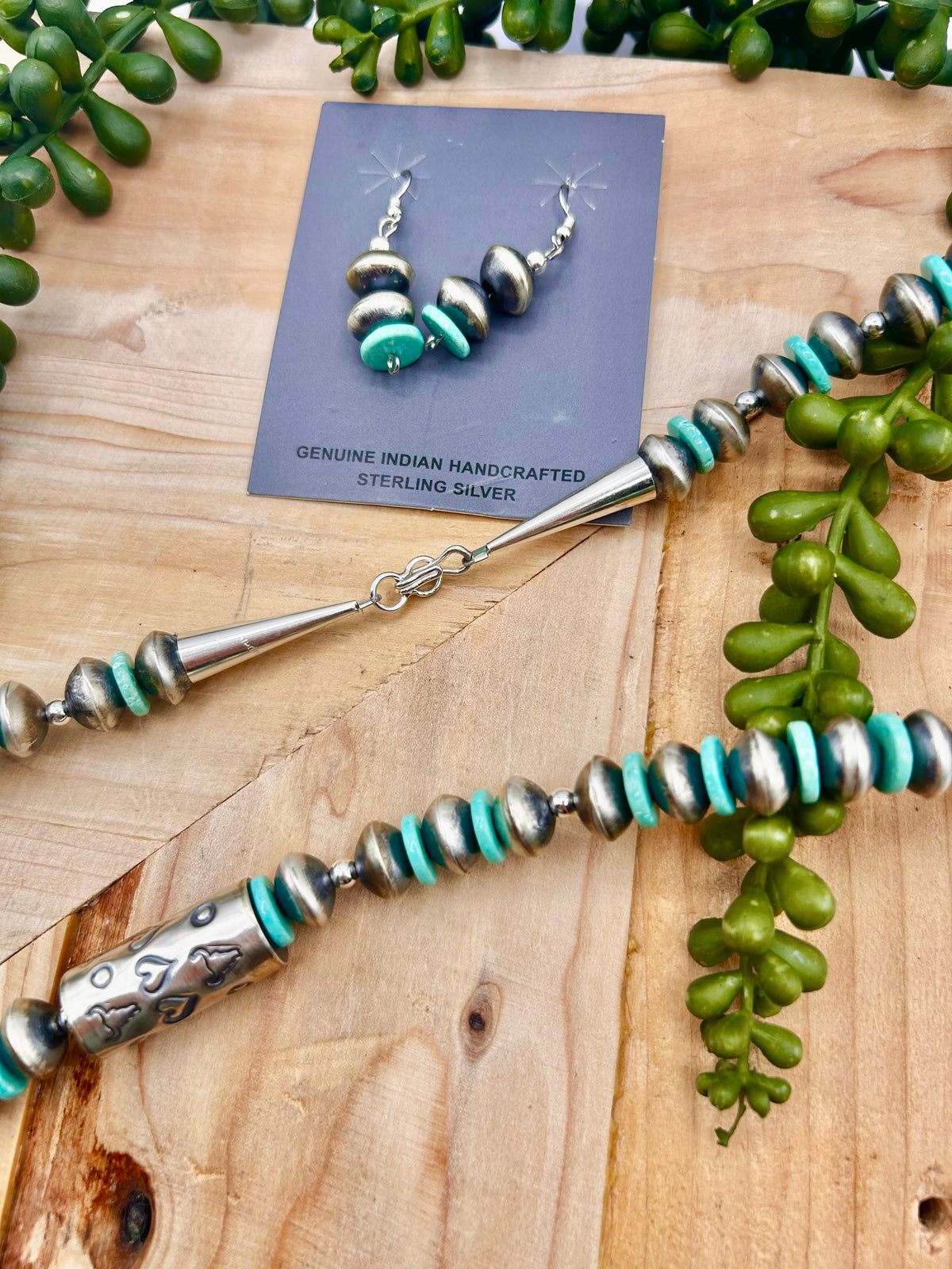 Navajo Handmade Kingman Turquoise & Sterling Silver Necklace Set