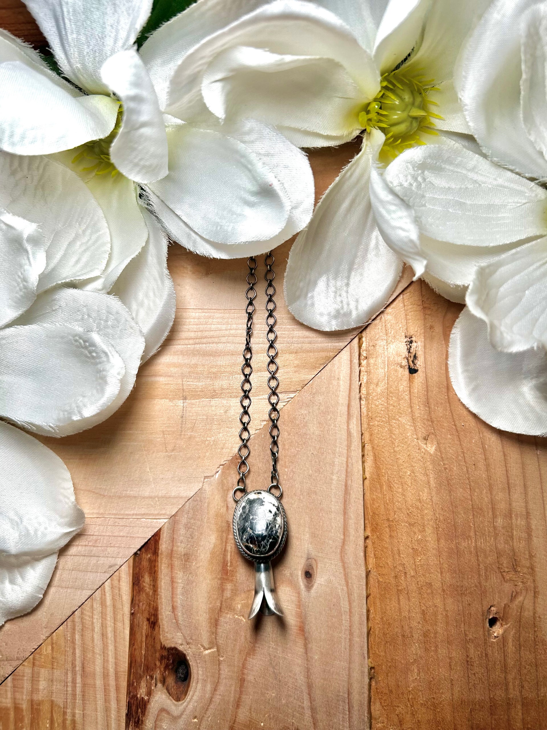 Navajo Made White Buffalo & Sterling Silver Necklace