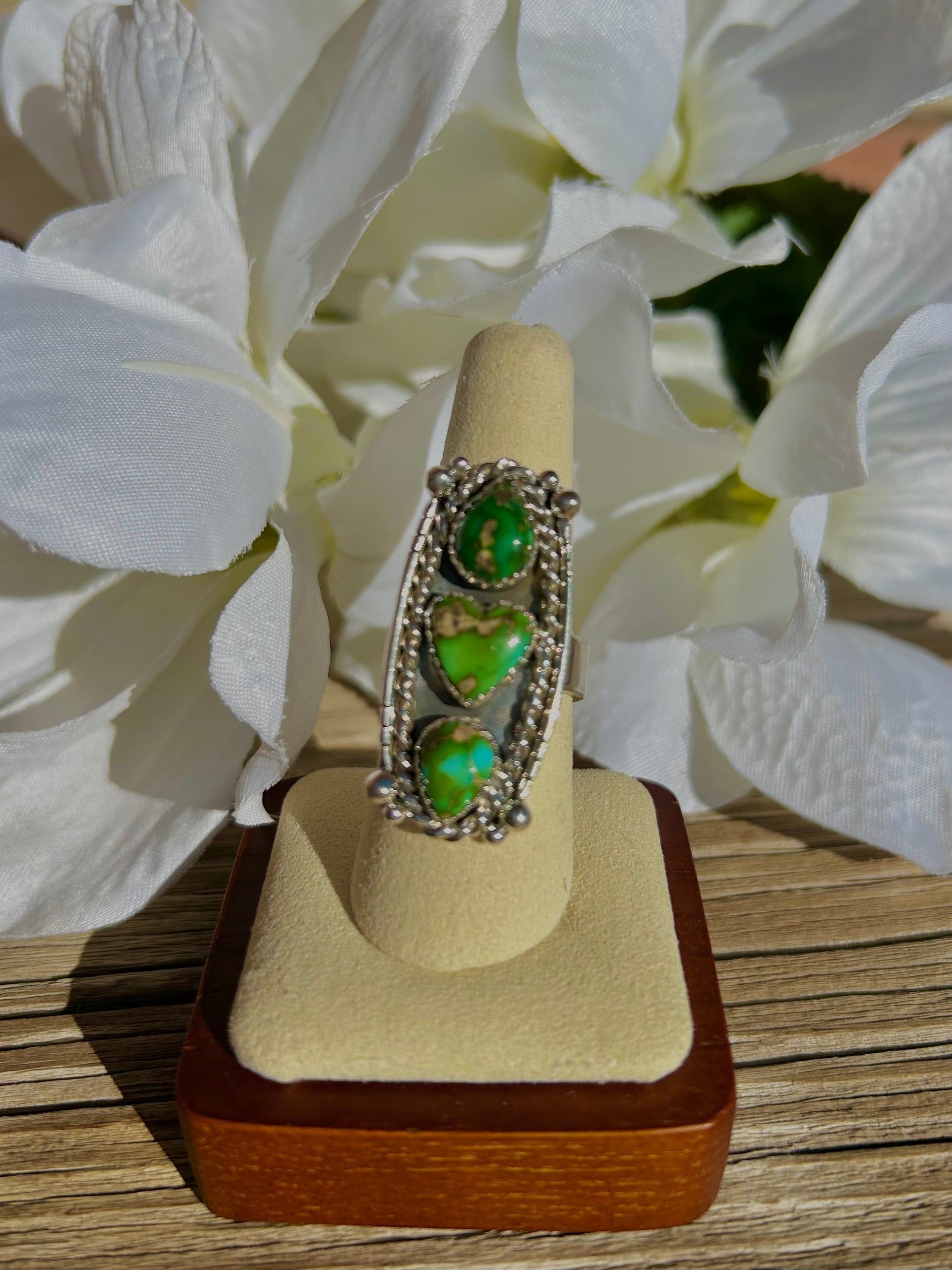 Southwest Sonoran Mountain Turquoise & Sterling Silver Ring Size 8.75