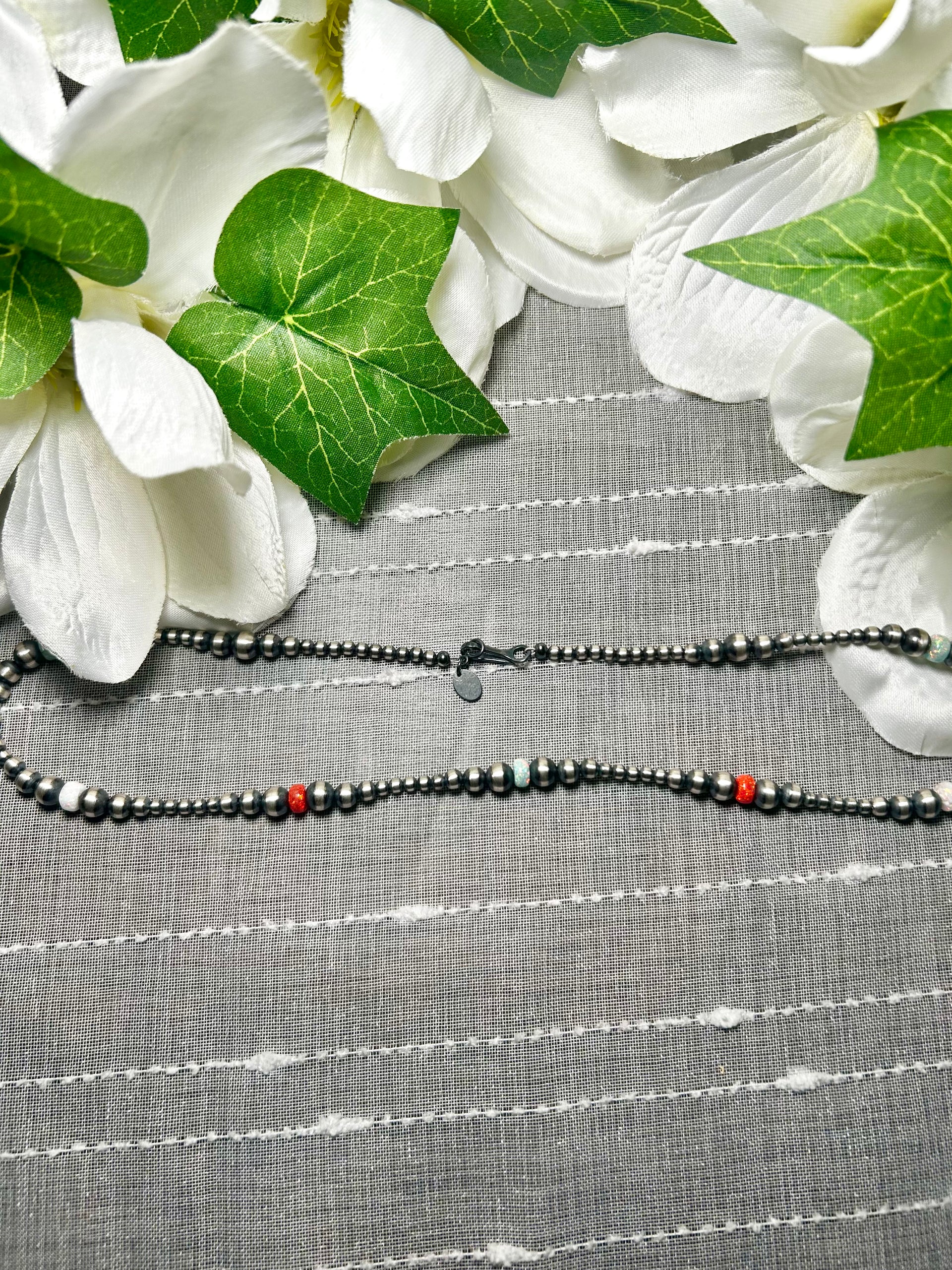 Navajo Made Strung Opal & Sterling Silver Necklace